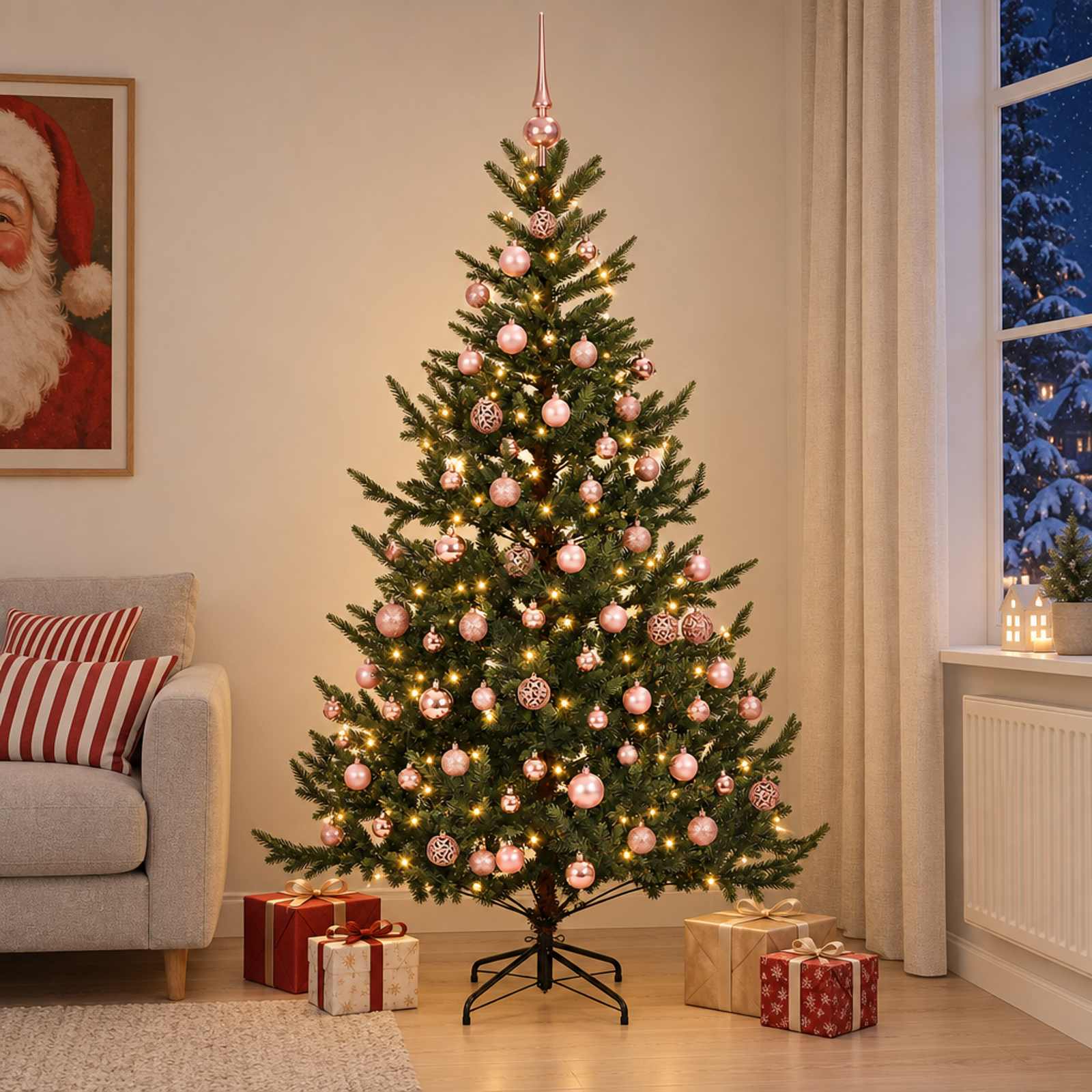 Umetna božična jelka z bučko 180 cm 300 LED Toplo bela