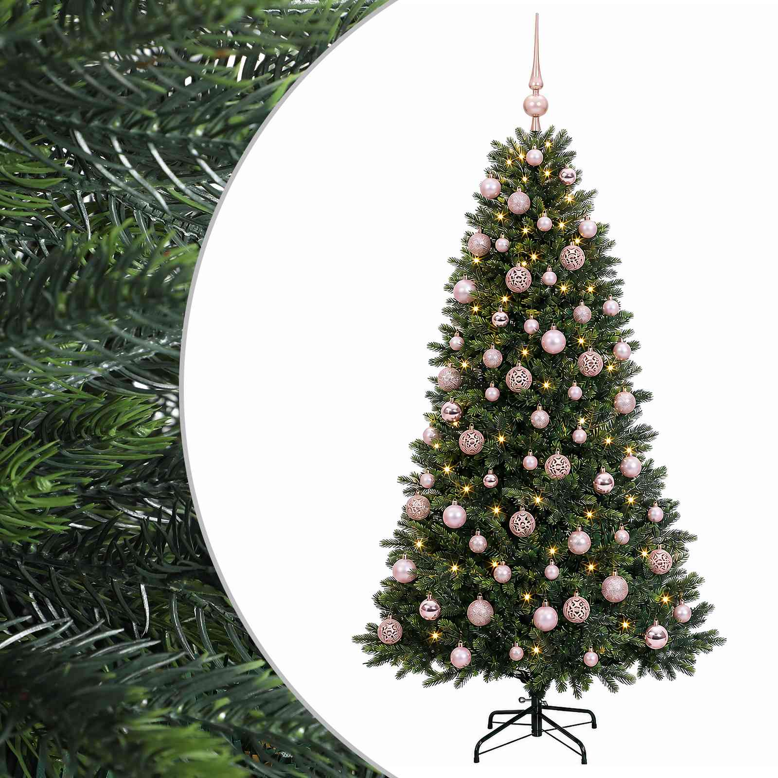 vidaXL Umelý vianočný stromček s guľami 210 cm 300 LED Teplá biela