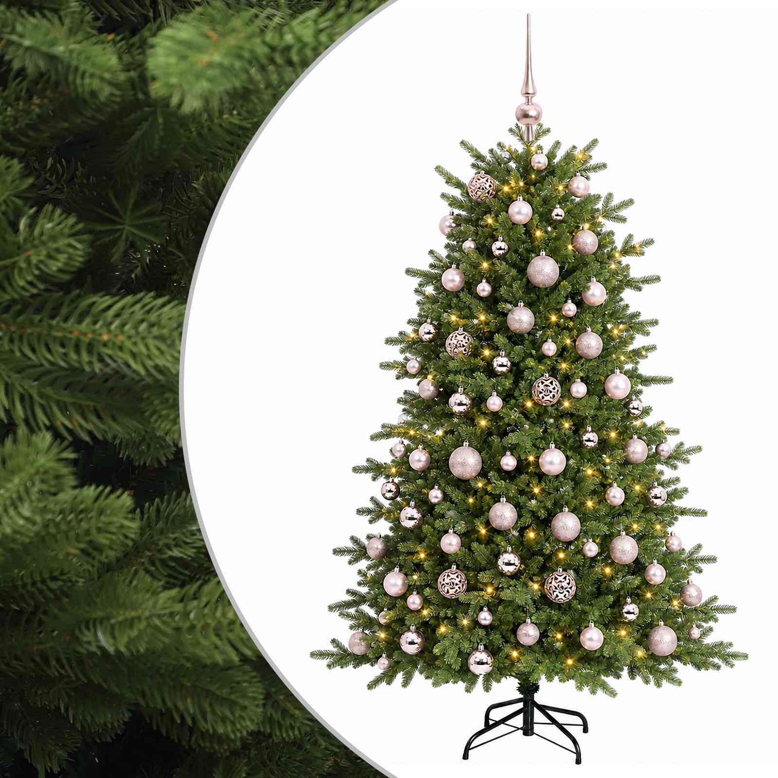 vidaXL Umelý vianočný stromček s vianočnými guľami 210 cm 300 LED