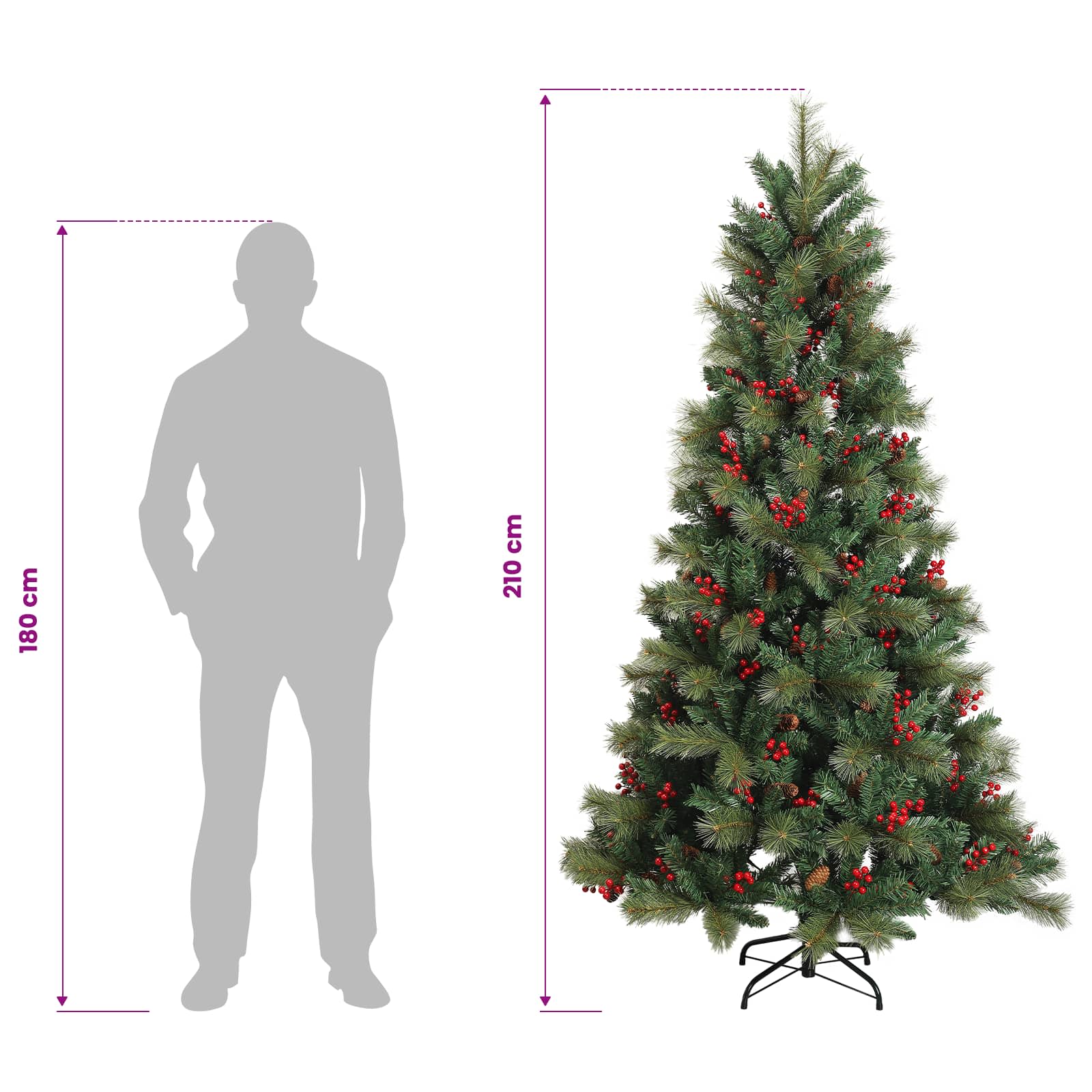 Umetna božična jelka z bučko 210 cm 300 LED Toplo bela