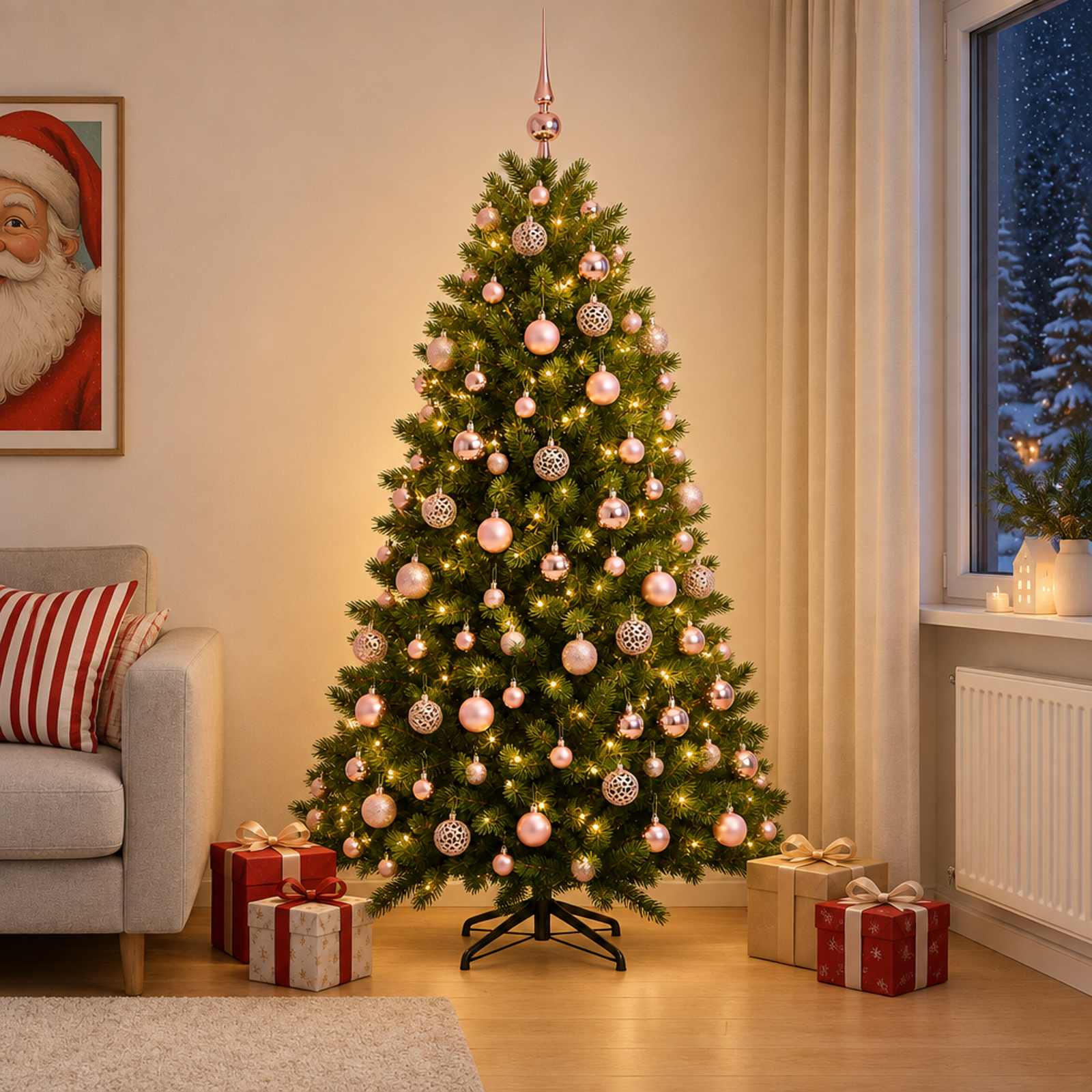 Umjetno božično drevo z okrasnimi kroglami 210 cm 300 LED