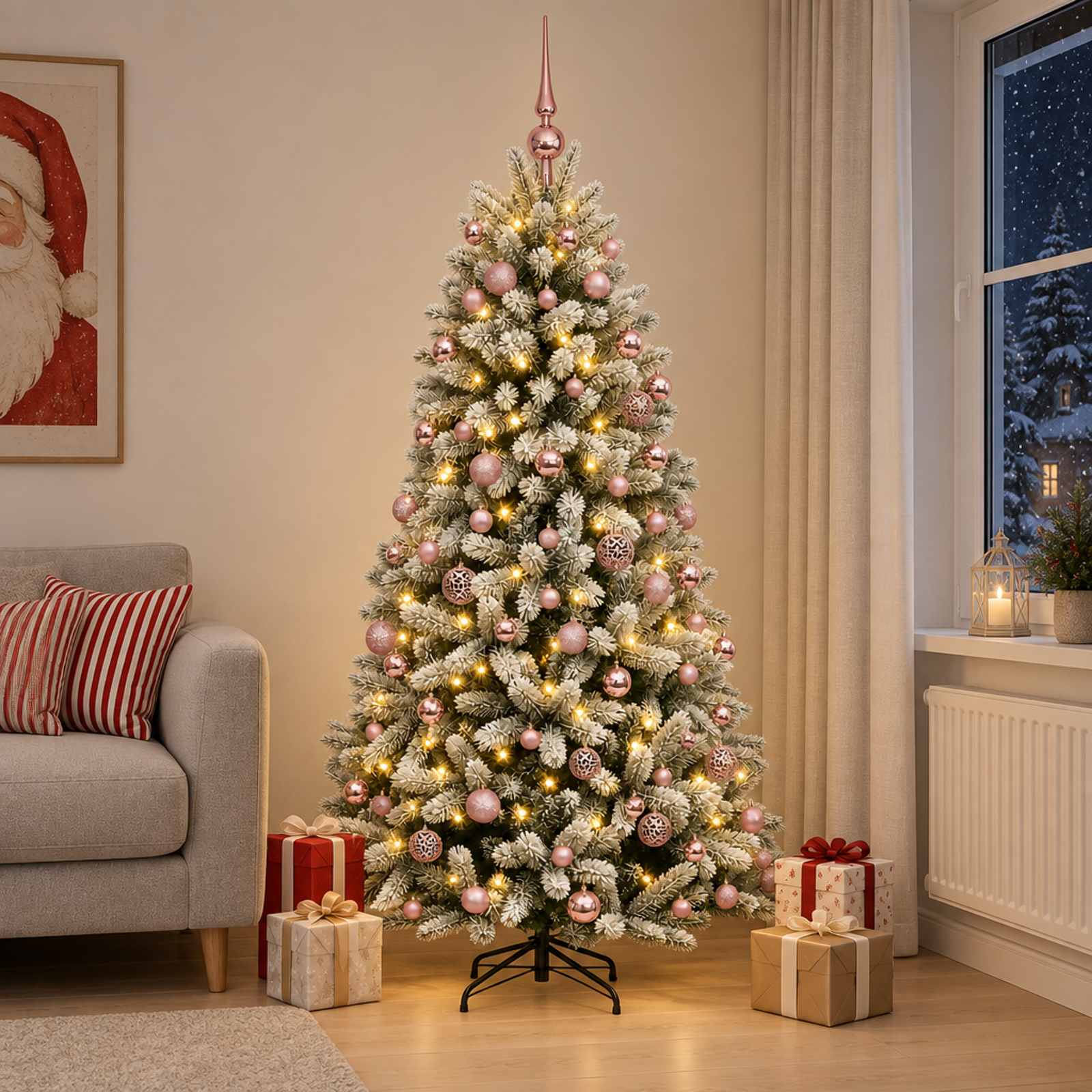 Umjetno božično drevo z okrasnimi kroglami 180 cm 300 LED