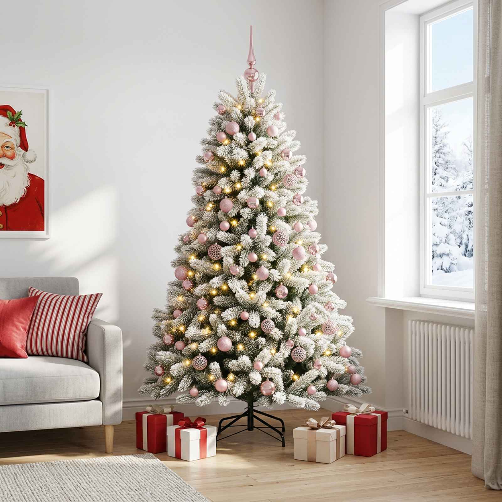Umjetno božično drevo z okrasnimi kroglami 180 cm 300 LED