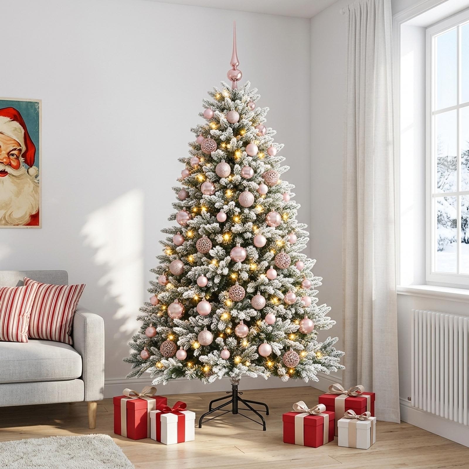 Umjetno božično drevo z okrasnimi kroglami 210 cm 300 LED