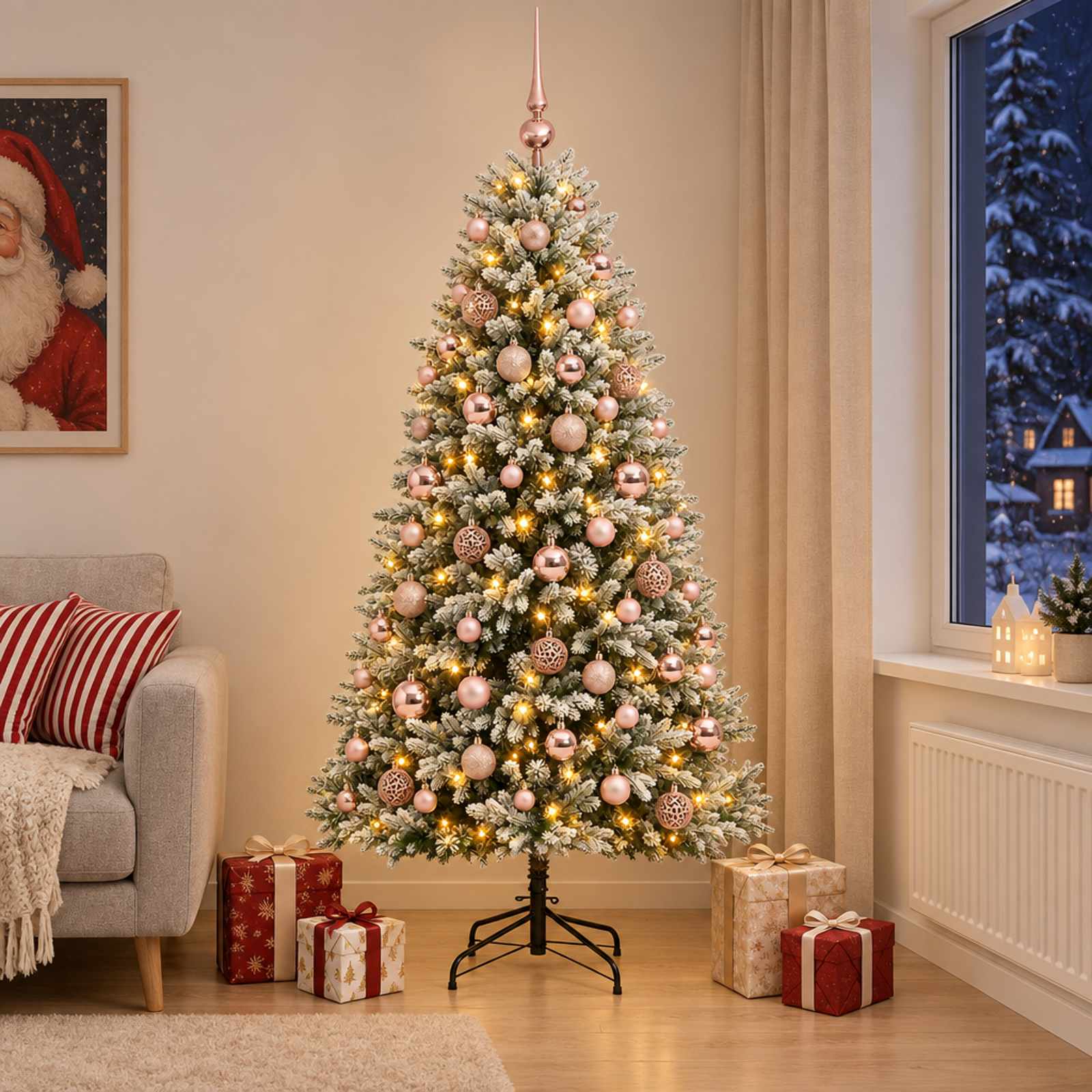Umjetno božično drevo z okrasnimi kroglami 210 cm 300 LED