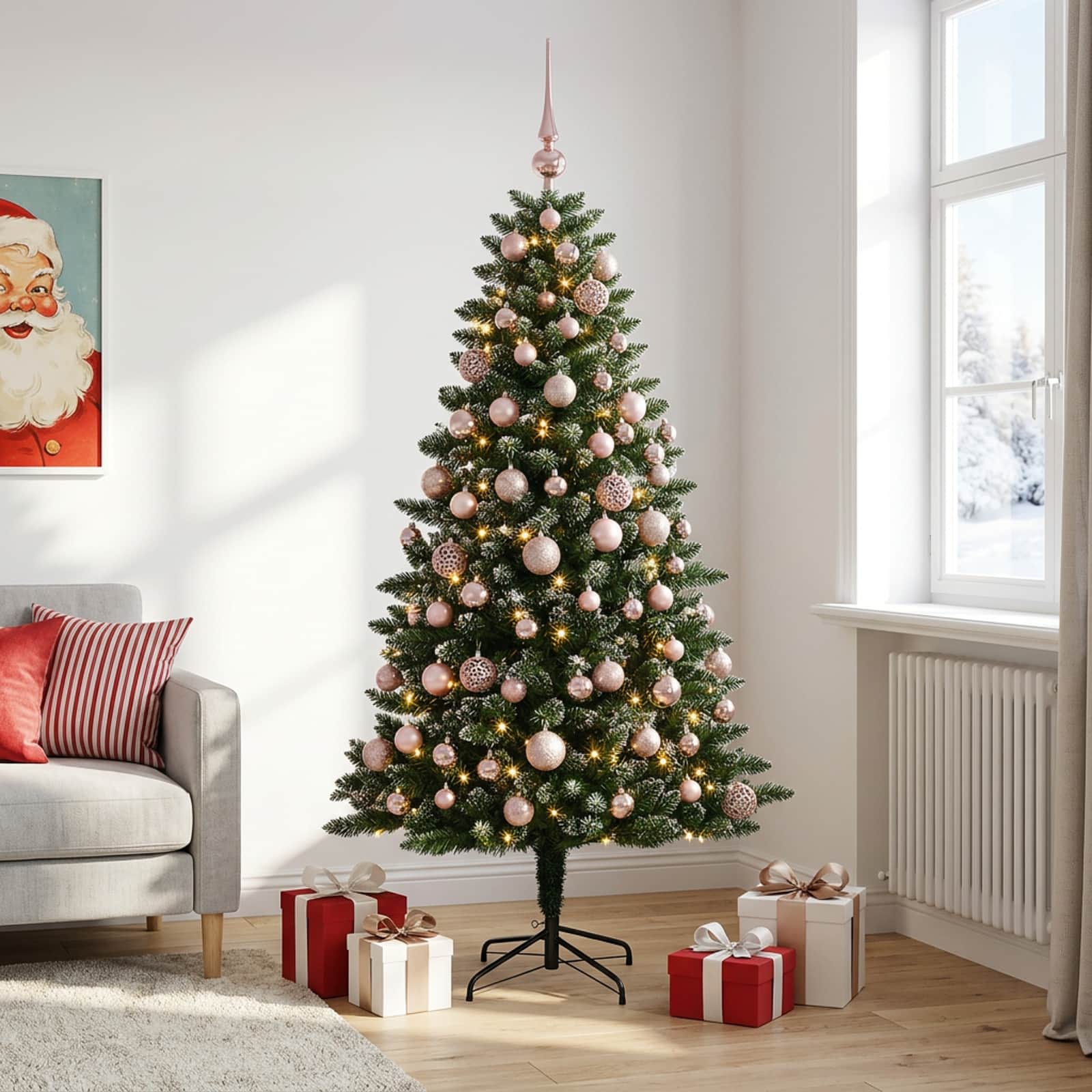 Umjetno božično drevo z okrasnimi kroglami 210 cm 300 LED