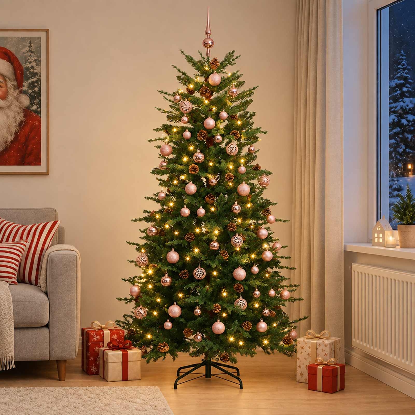 Umetno Zložljivo Božično Drevo 240 cm 300 LED Toplo bela