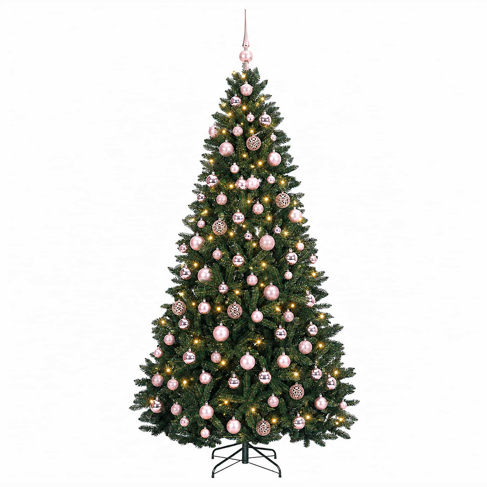 Umetna novoletna jelka temno zelena z okraski 210 cm 300 LED
