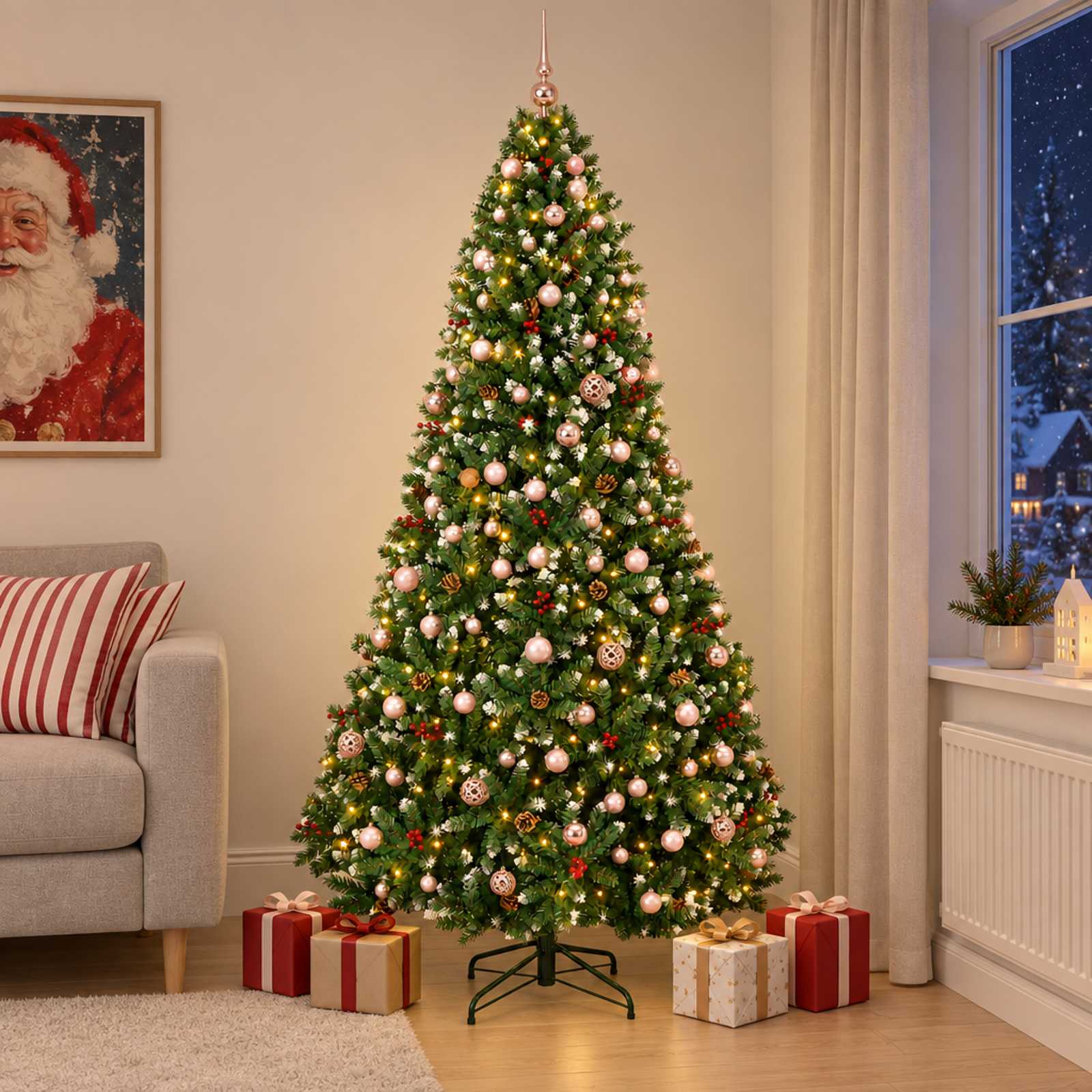 Umetno božično drevesce z okraski, zeleno 240 cm 300 LED
