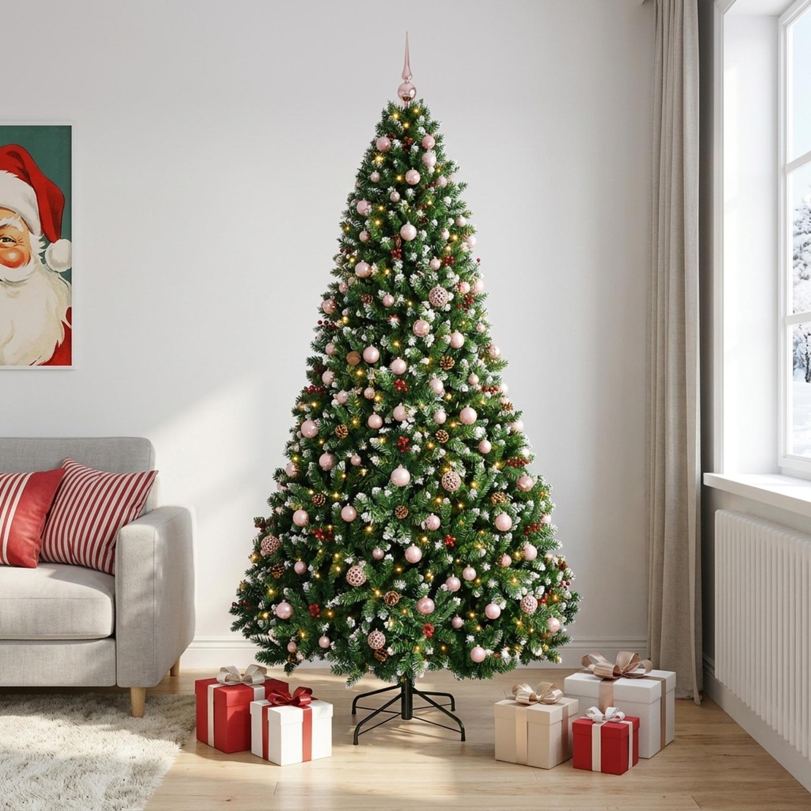 Umetno božično drevesce z okraski, zeleno 240 cm 300 LED
