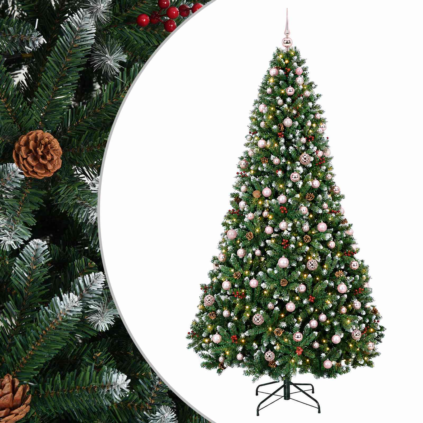 Umetno božično drevesce z okraski, zeleno 240 cm 300 LED
