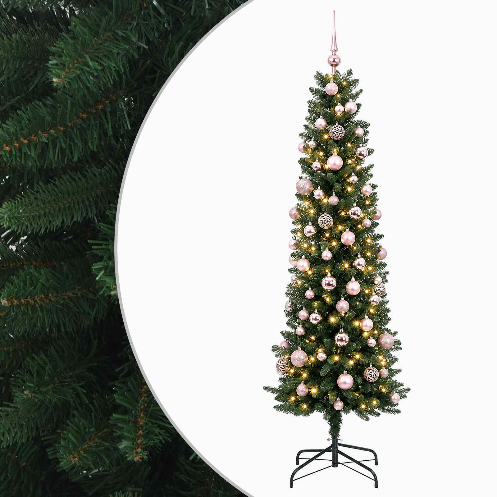 vidaXL Umelý štíhly vianočný stromček s vianočnou guľou 210 cm 300 LED
