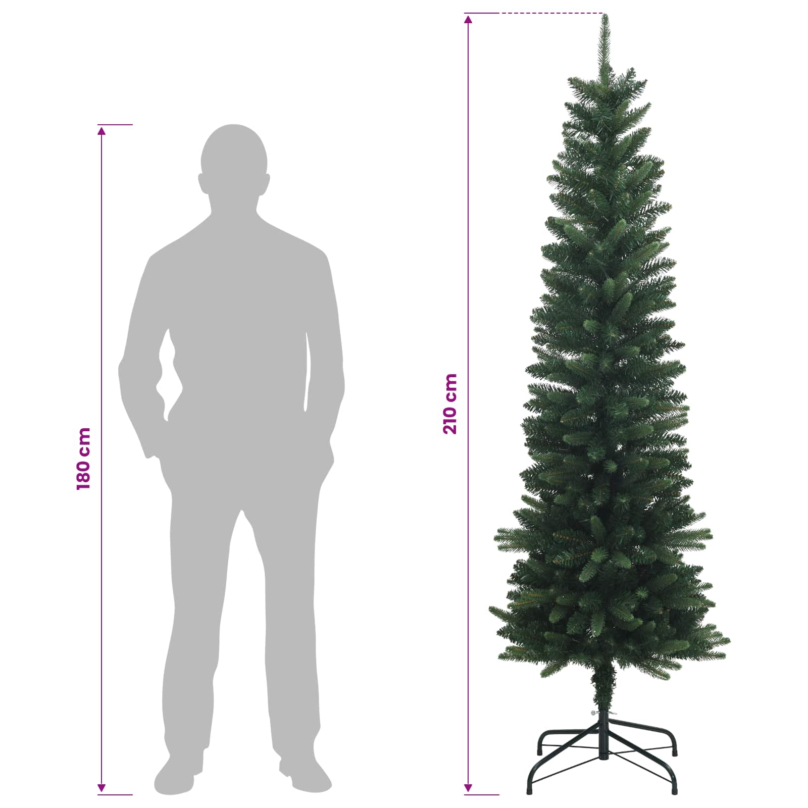 Umetno ozko božično drevesce z božično kroglico 210 cm 300 LED