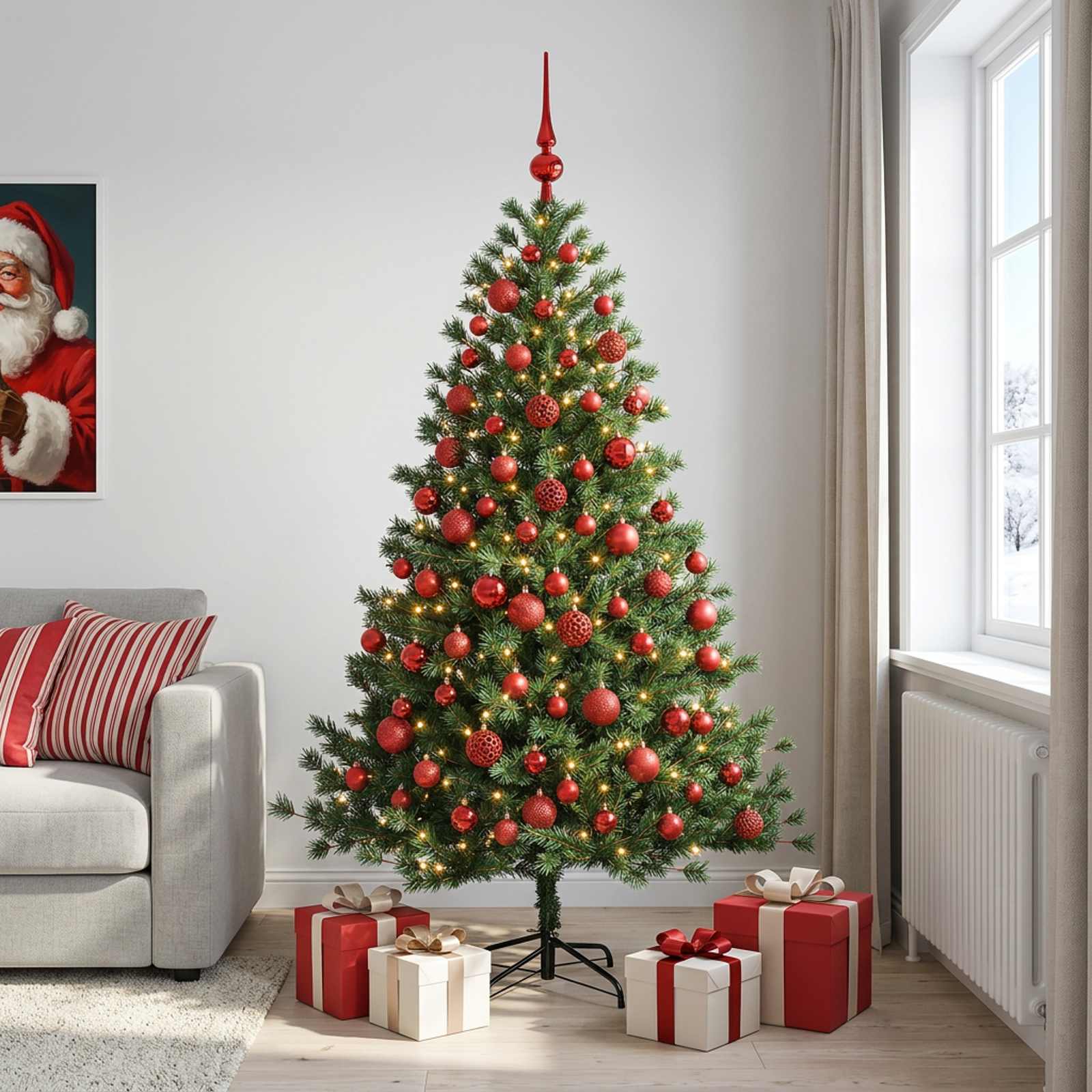 Umetna božična jelka z bučko 180 cm 300 LED Toplo bela