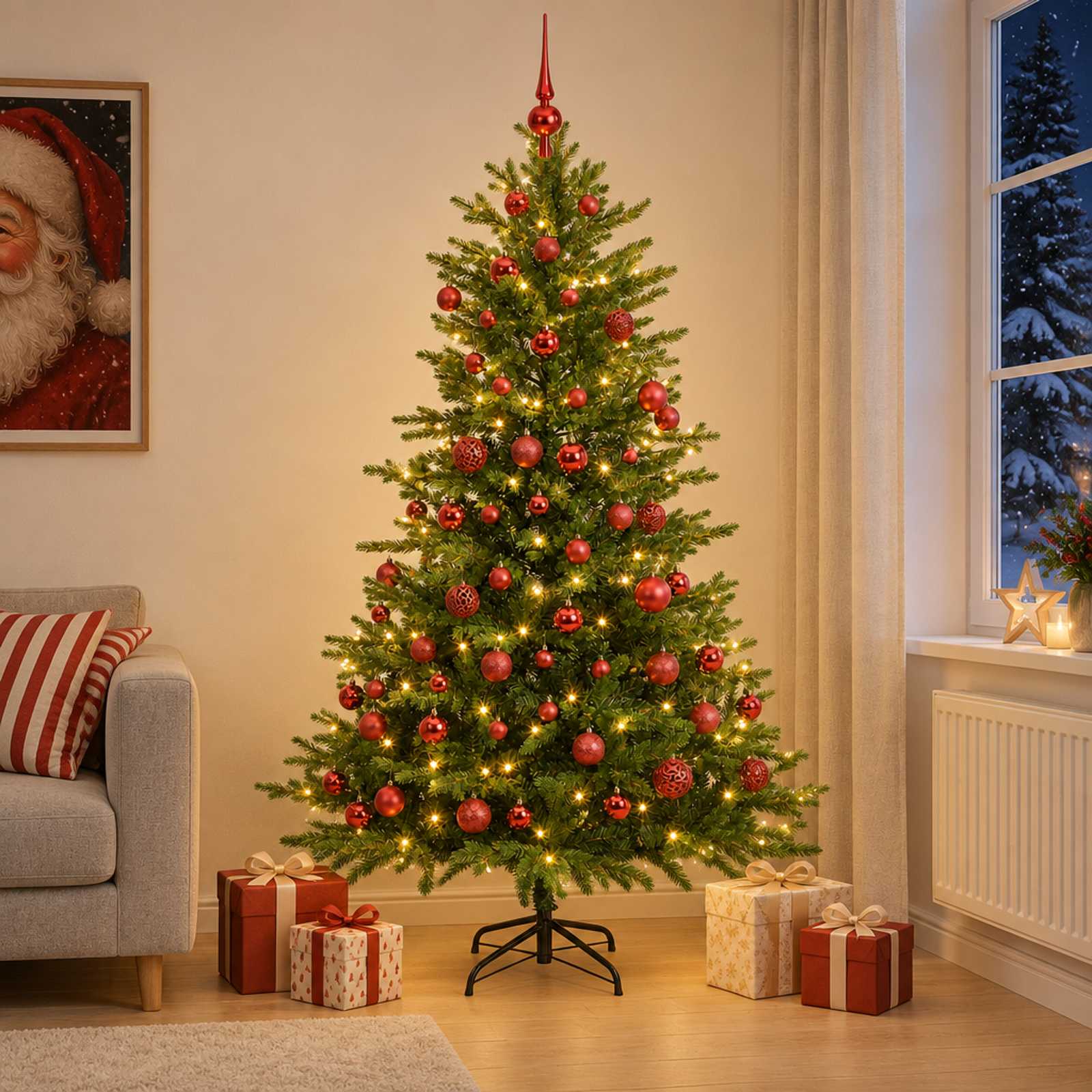Umetna božična jelka z bučko 240 cm 300 LED Toplo bela