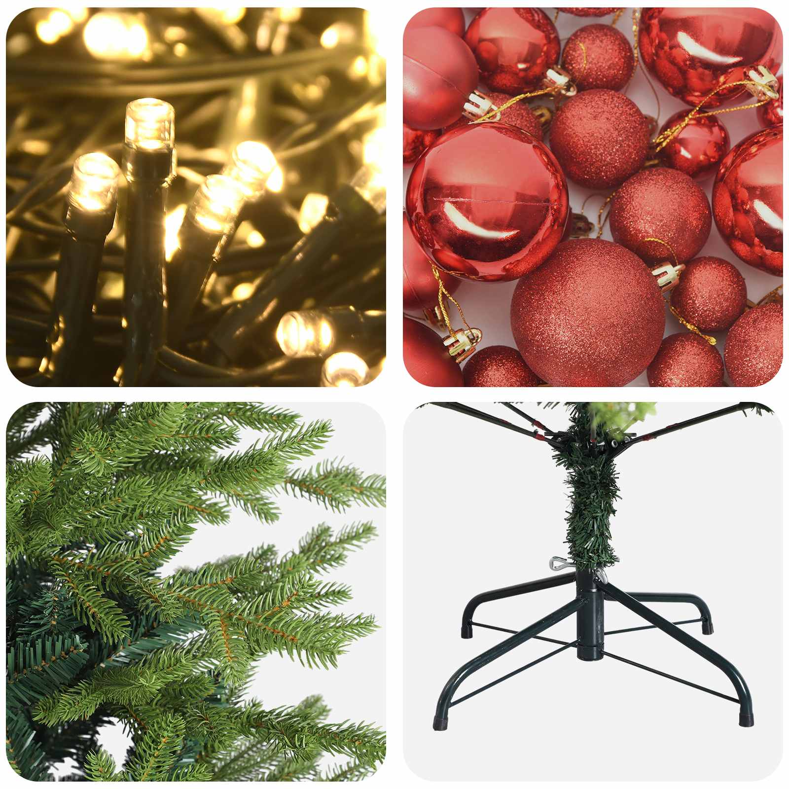 Umjetno božično drevo z okrasnimi kroglami 180 cm 300 LED