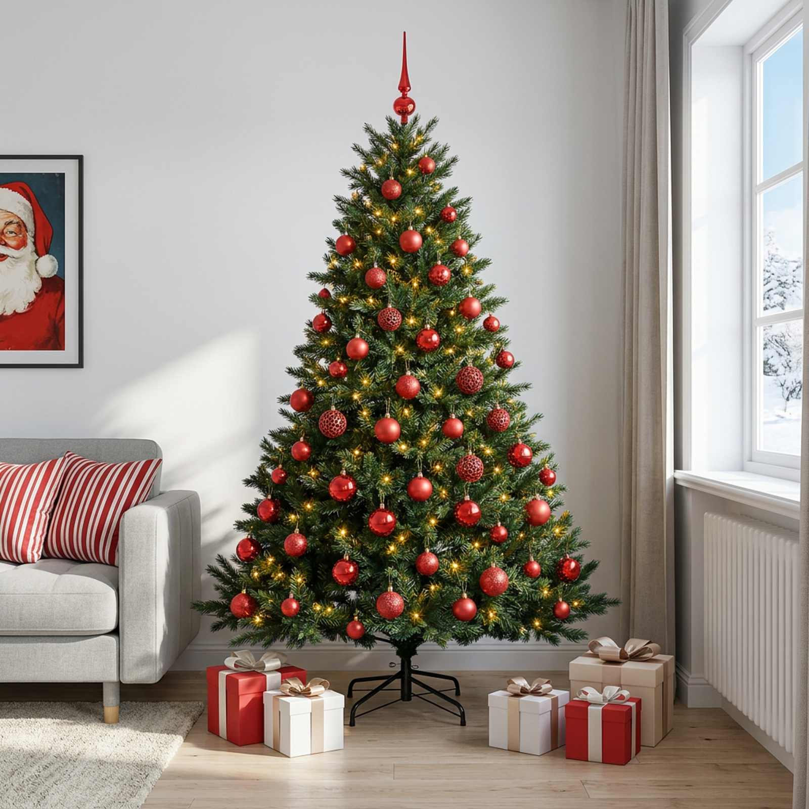 Umetna božična jelka z bučko 240 cm 300 LED Toplo bela