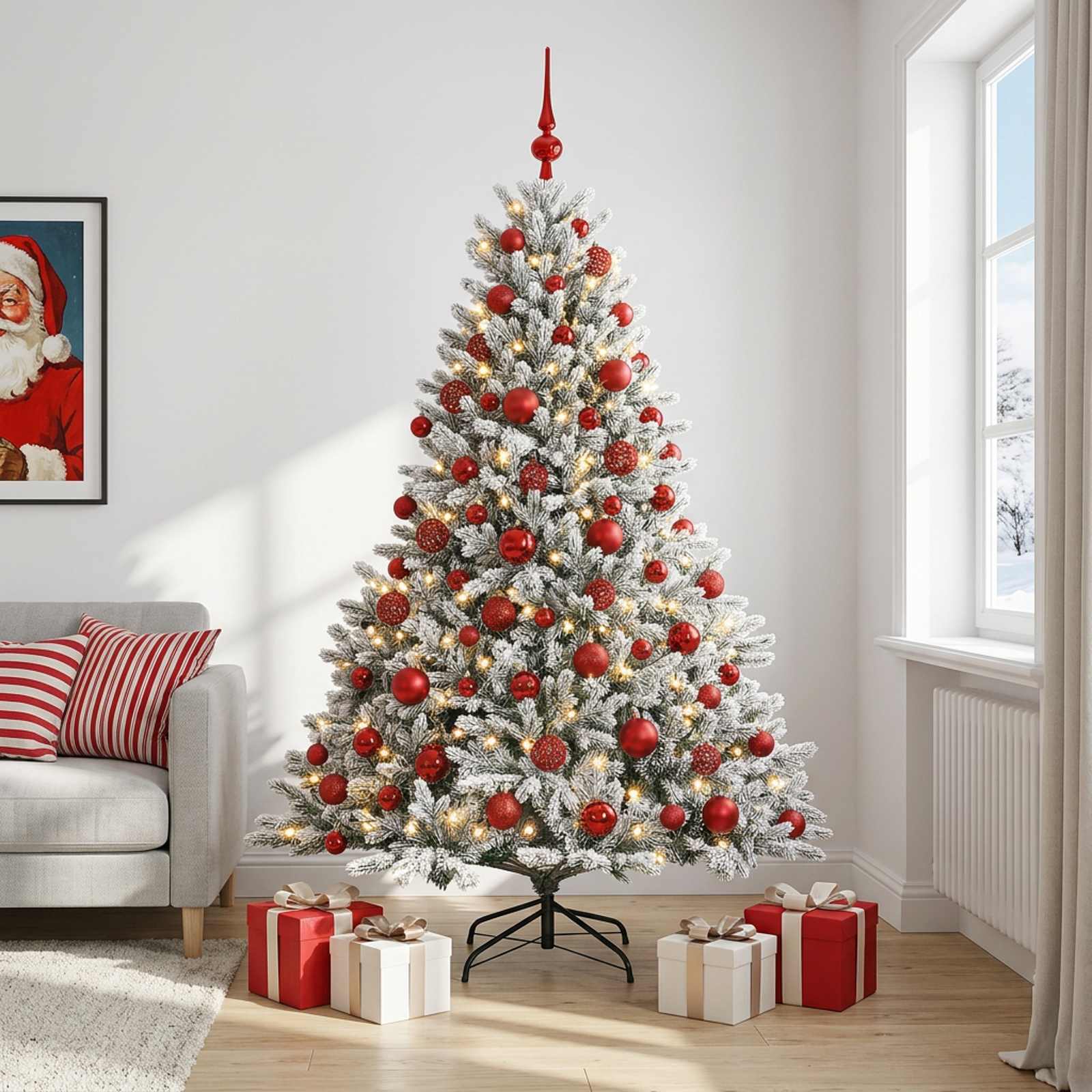 vidaXL Kunstigt juletræ med julekugle 180 cm 300 LED'er Varm hvid