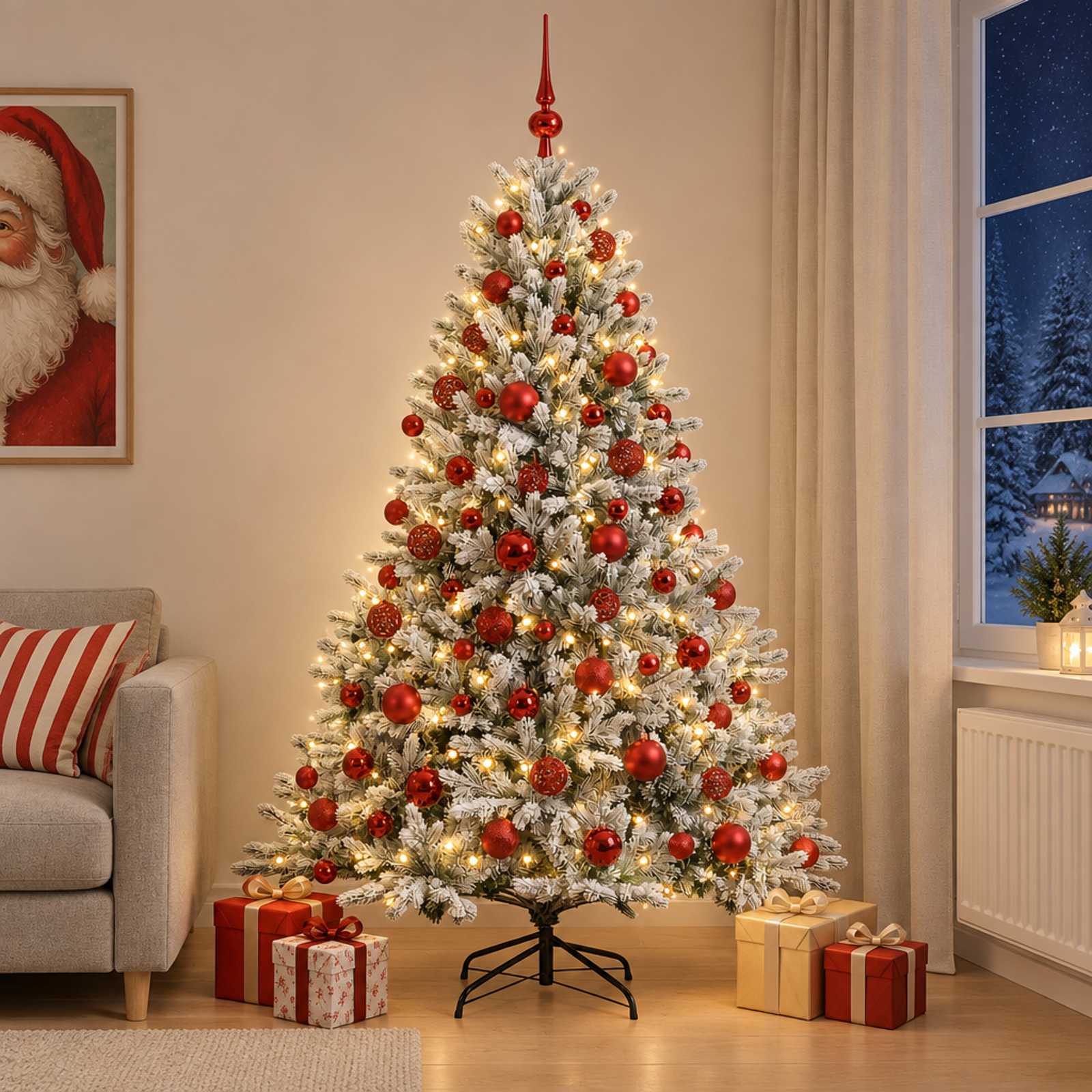 Umetna božična jelka z bučko 240 cm 300 LED Toplo bela