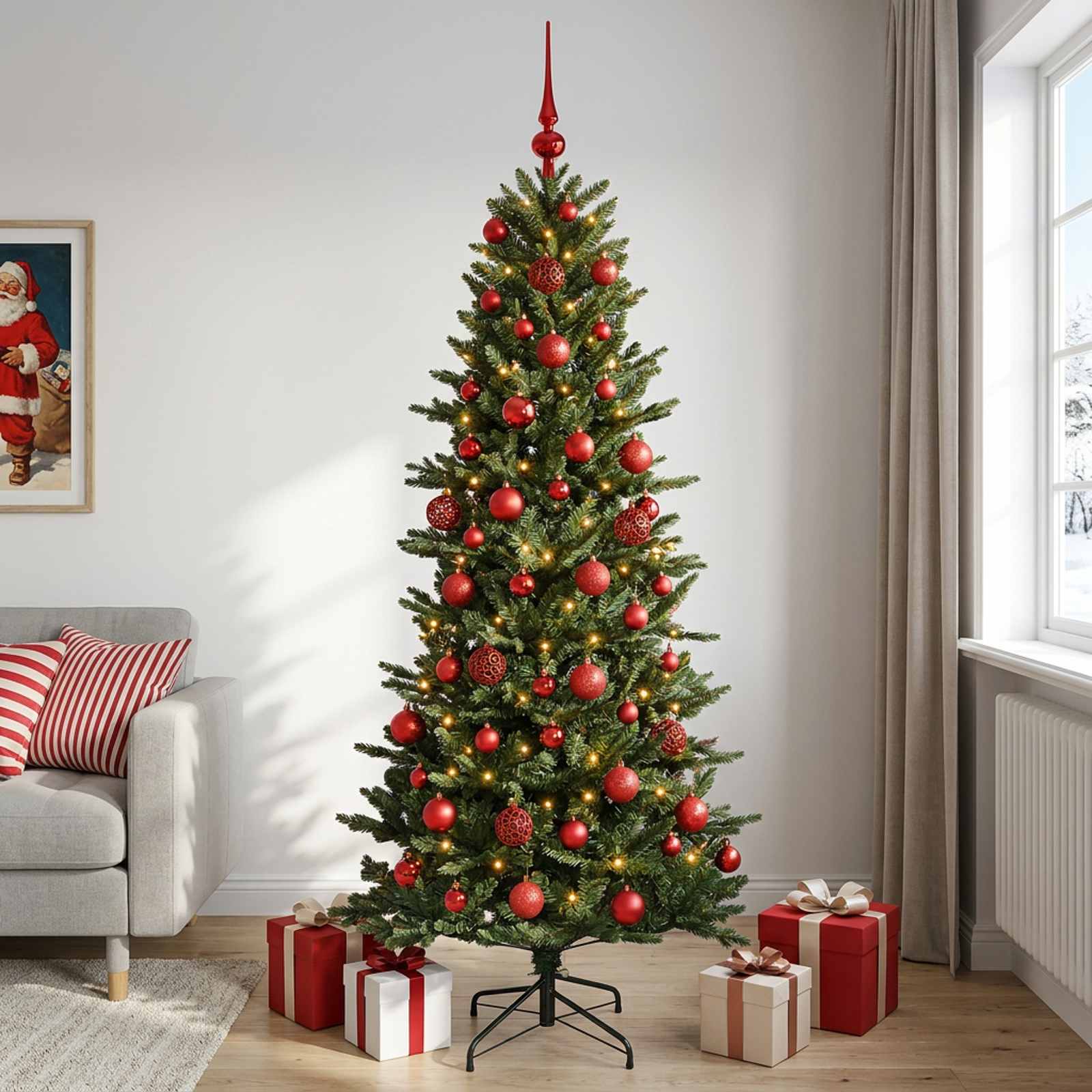 Umetna božična jelka z bučko 210 cm 300 LED Toplo bela