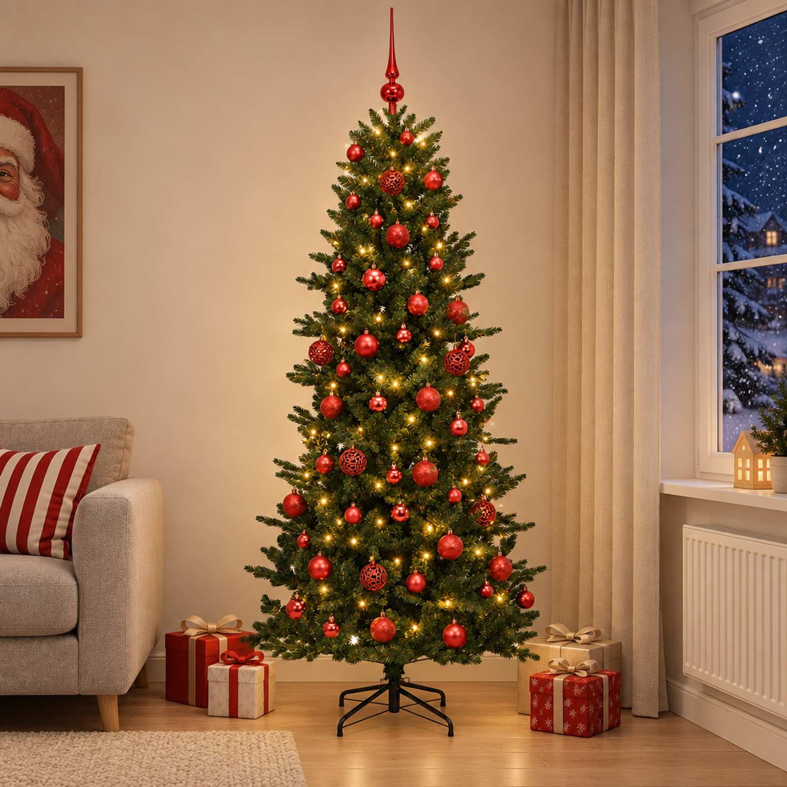 Umetna božična jelka z bučko 210 cm 300 LED Toplo bela