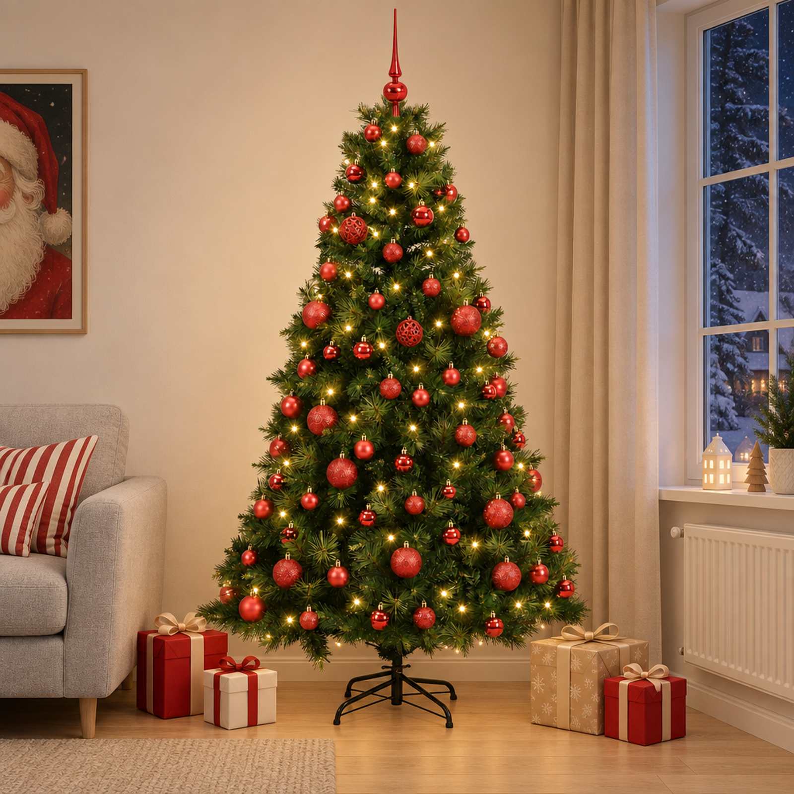 Umetna božična jelka z bučko 240 cm 300 LED Toplo bela