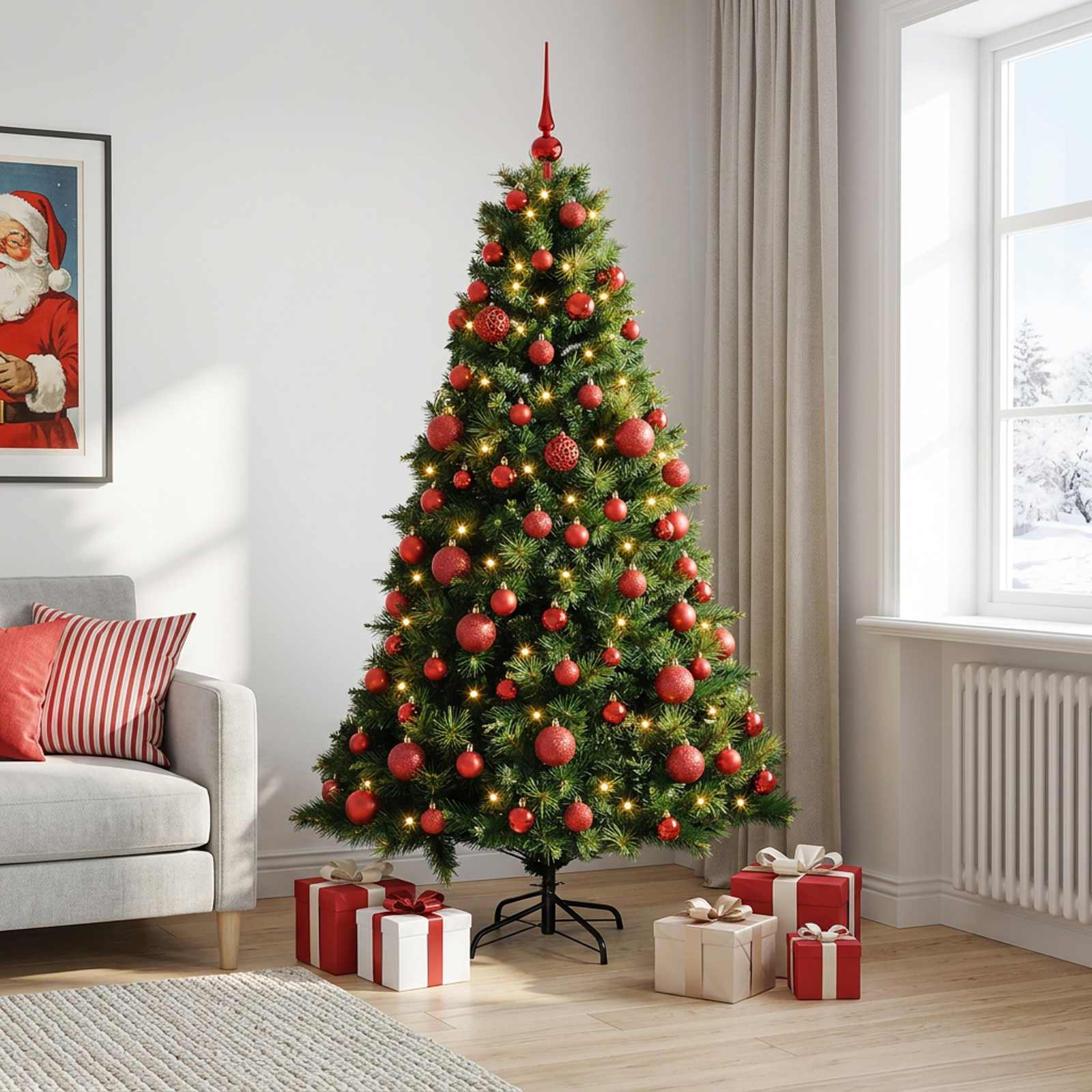 Umetna božična jelka z bučko 240 cm 300 LED Toplo bela