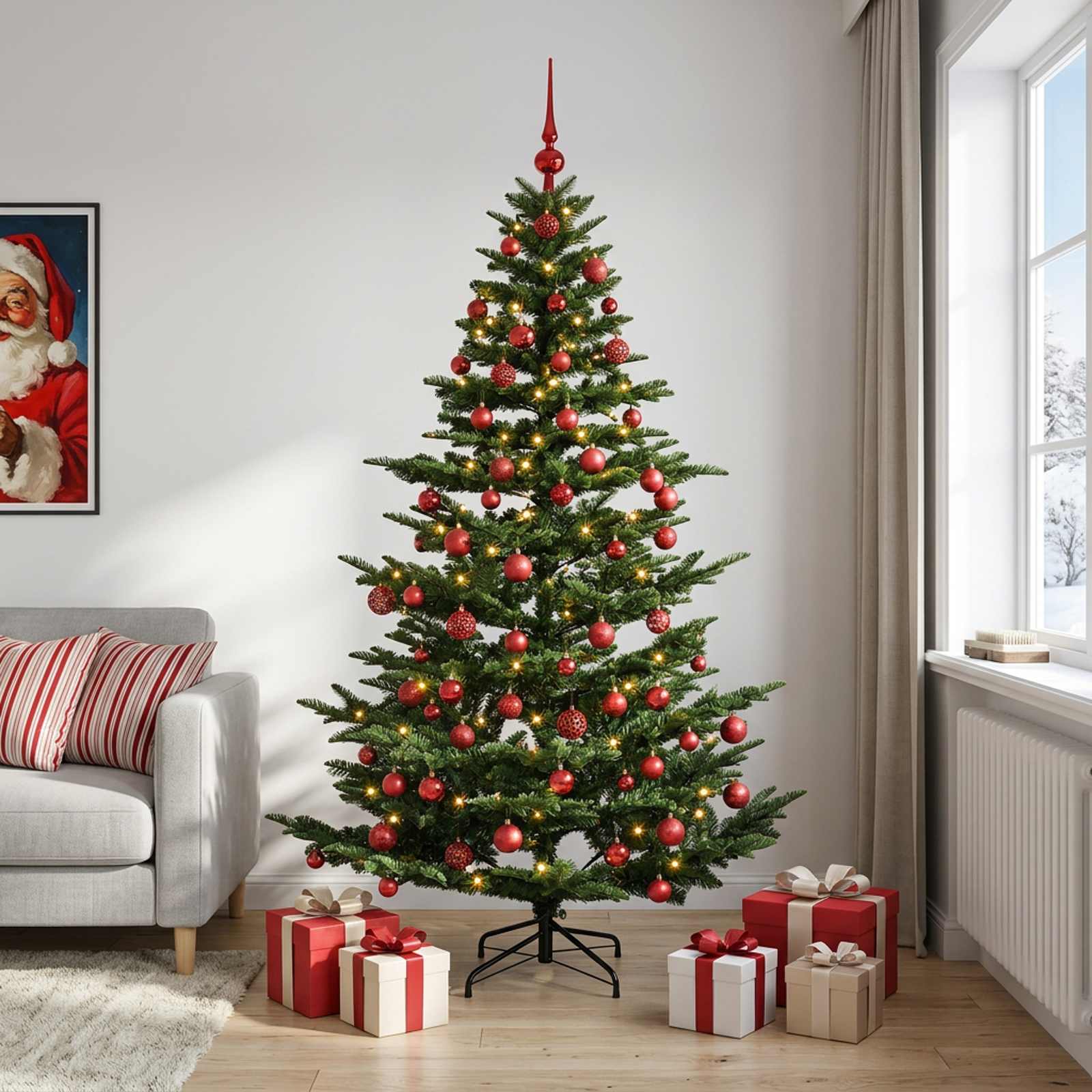 Umetna božična jelka z bučko 210 cm 300 LED Toplo bela