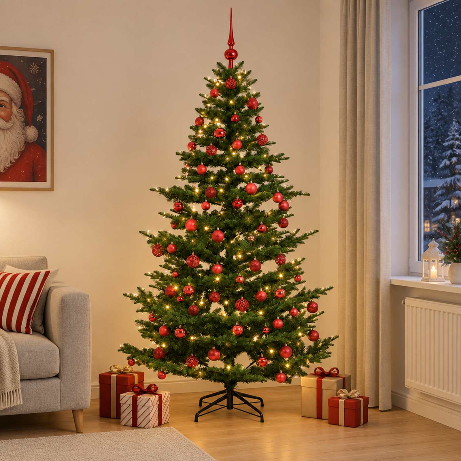 Umetna božična jelka z bučko 210 cm 300 LED Toplo bela