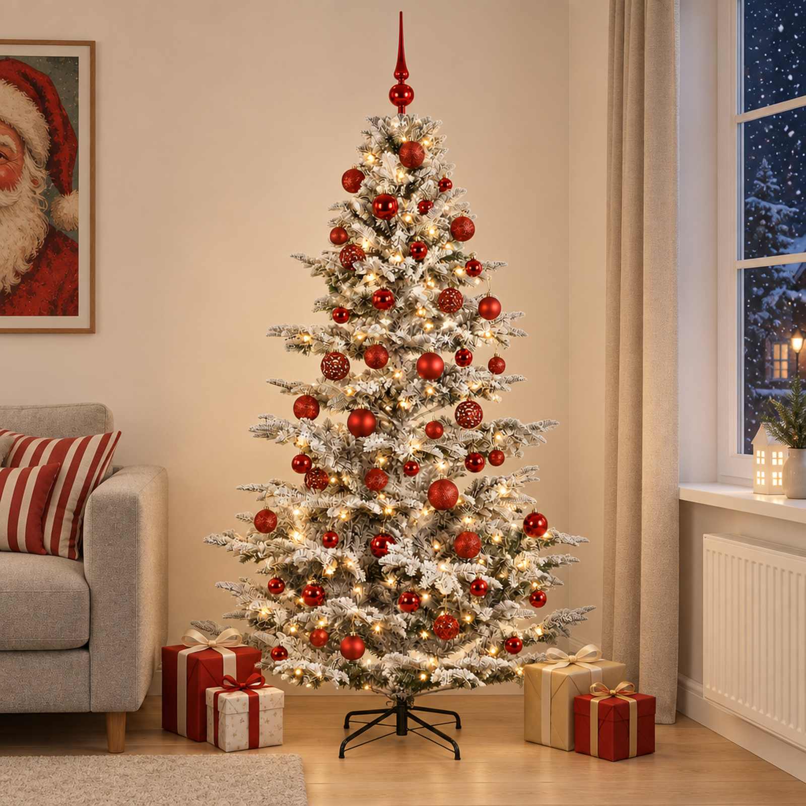 Umetna božična jelka z bučko 210 cm 300 LED Toplo bela
