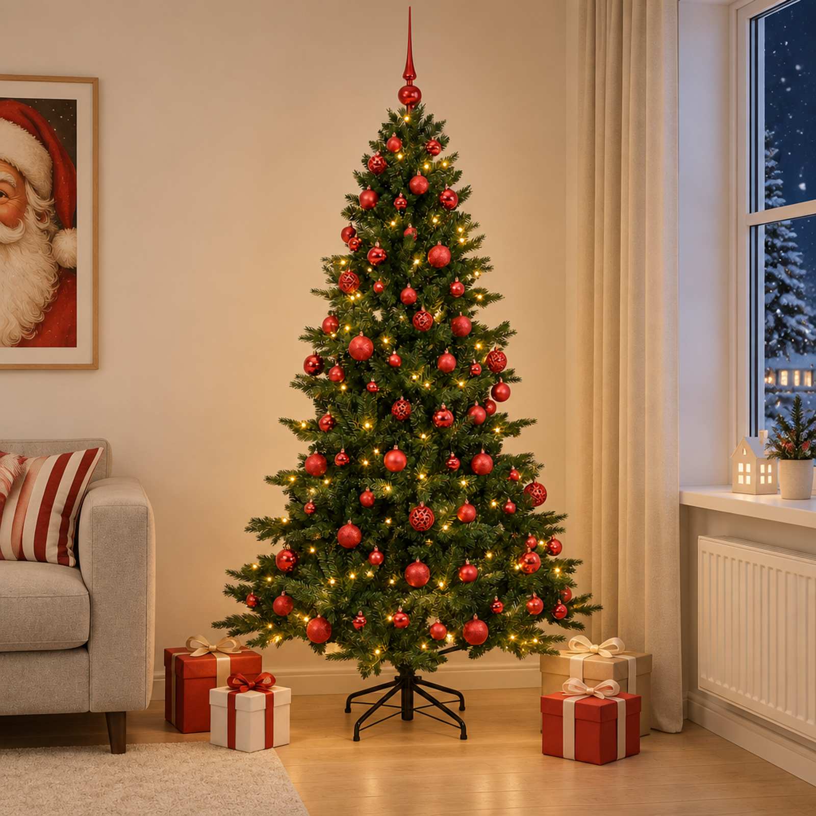 Umetna božična jelka z bučko 240 cm 300 LED Toplo bela