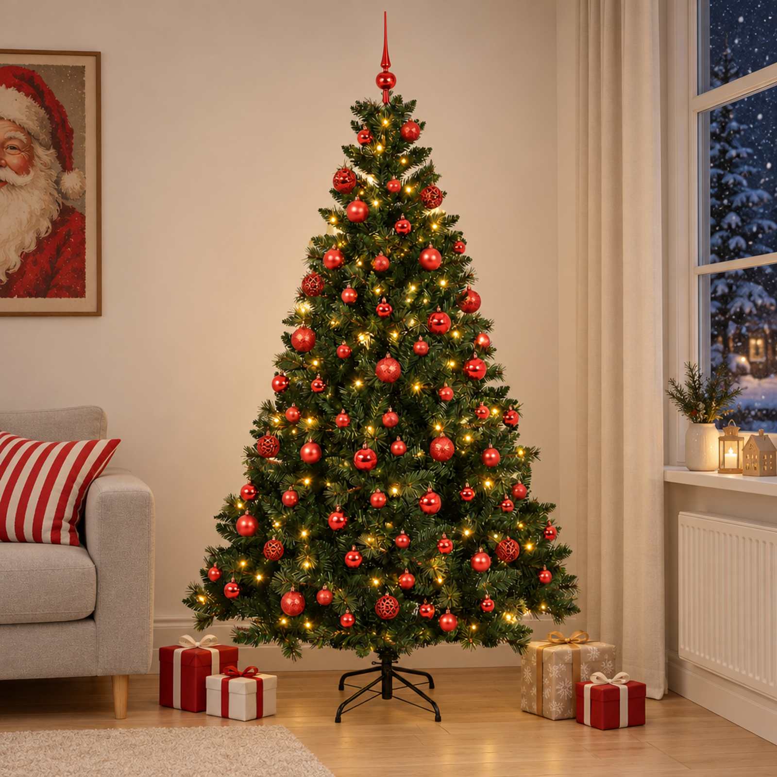 Umjetno božično drevo z okrasnimi kroglami 210 cm 300 LED