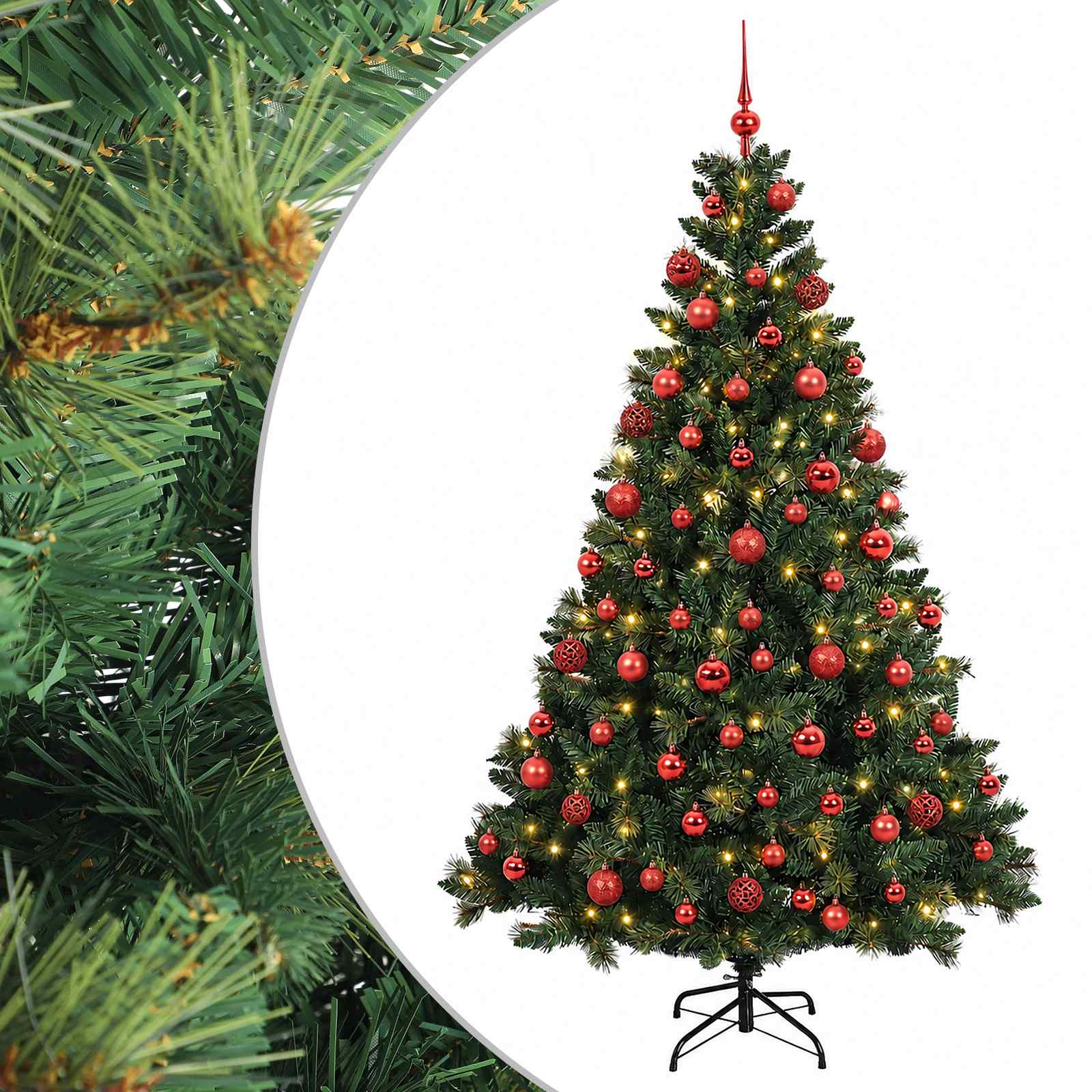 vidaXL Brad de Crăciun artificial cu globuri 210 cm 300 LED-uri