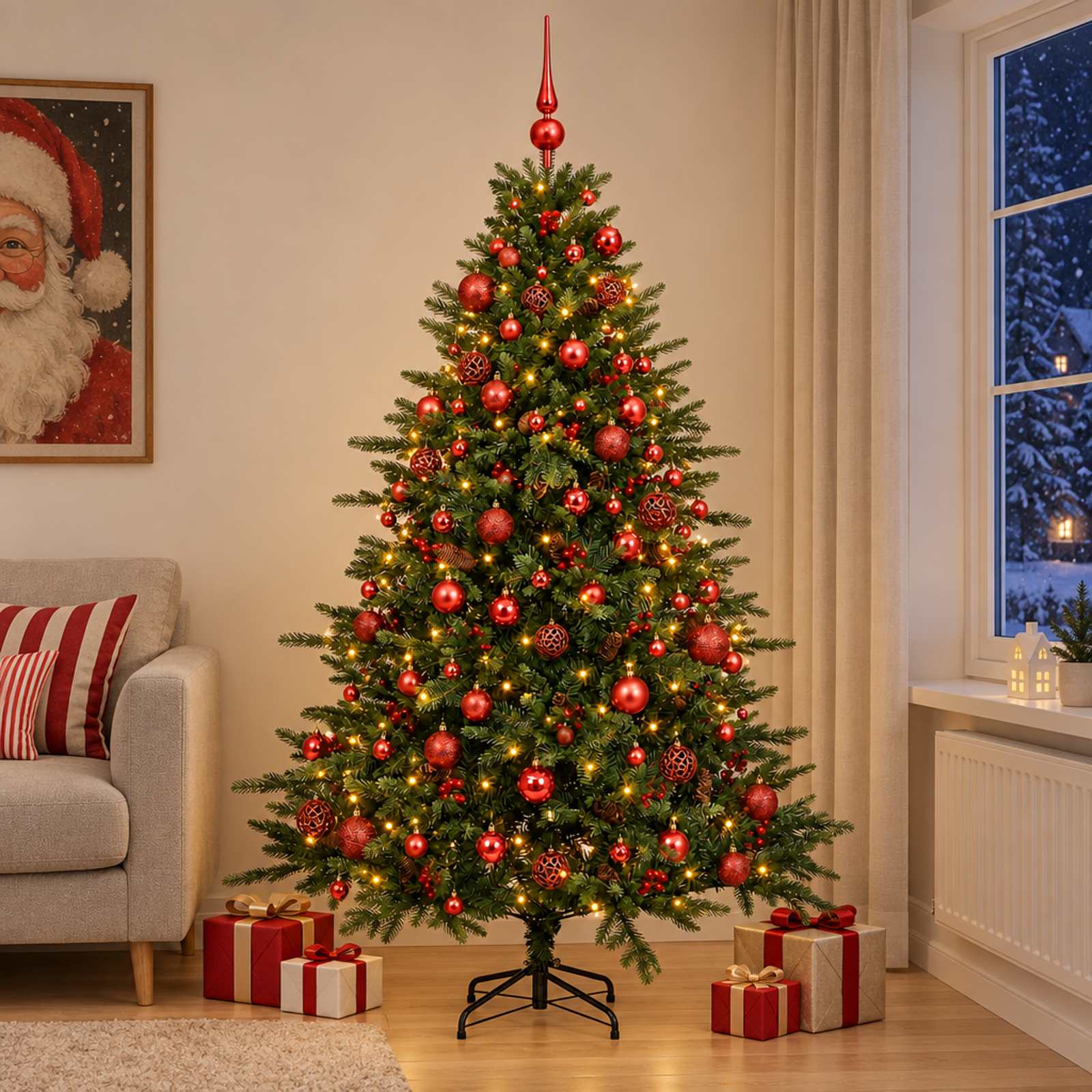 Umetna božična jelka z bučko 240 cm 300 LED Toplo bela