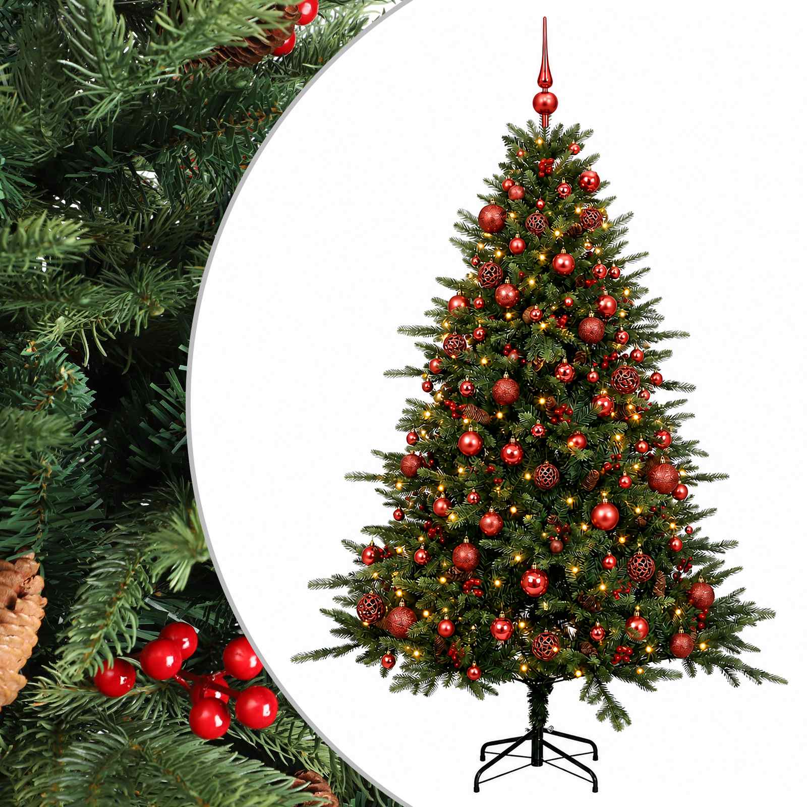 Umetna božična jelka z bučko 180 cm 300 LED Toplo bela