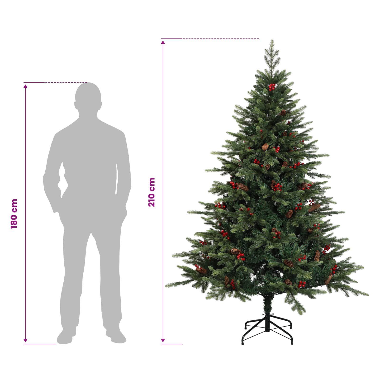Umetna božična jelka z bučko 210 cm 300 LED Toplo bela