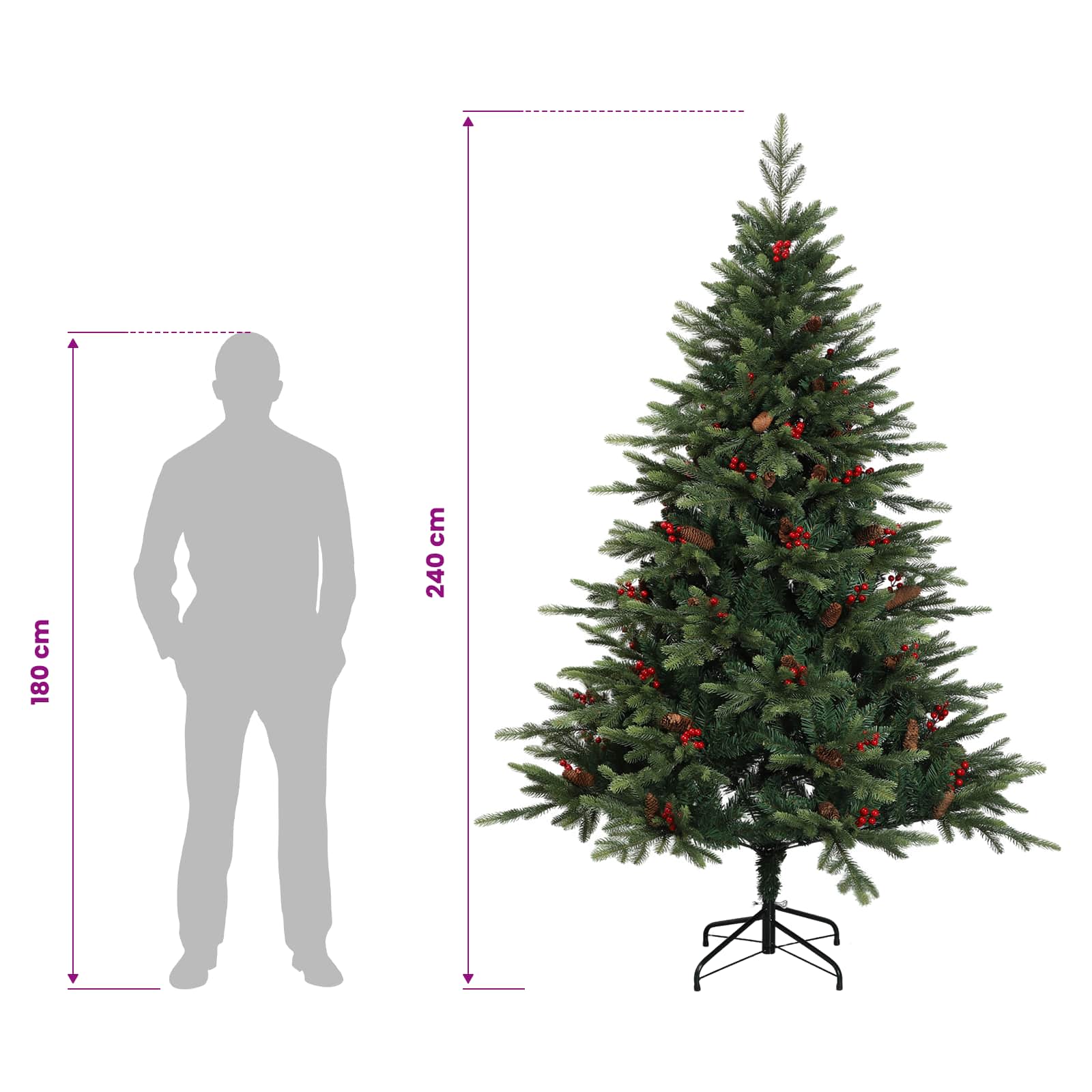 Umetna božična jelka z bučko 240 cm 300 LED Toplo bela