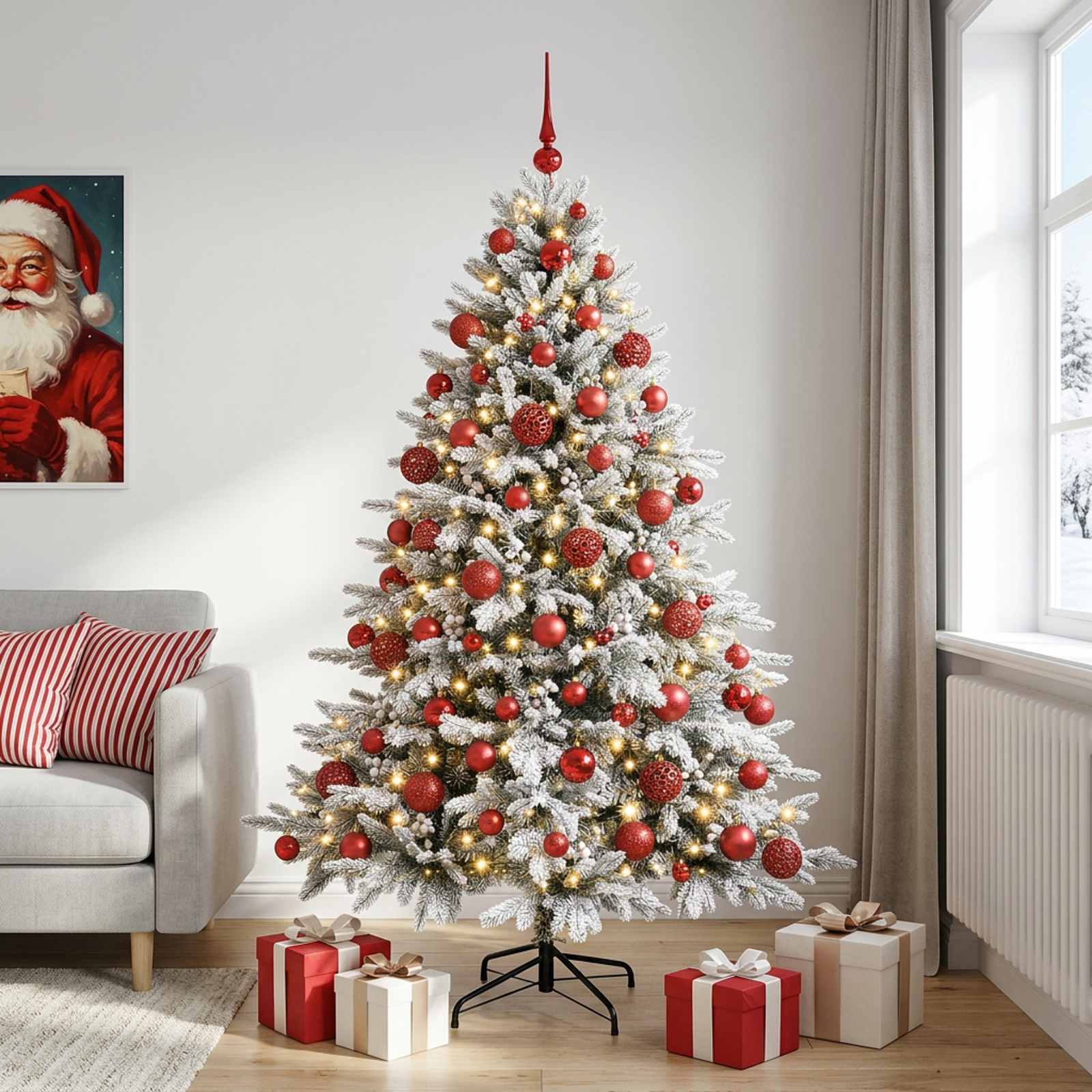 Umetna božična jelka z bučko 180 cm 300 LED Toplo bela