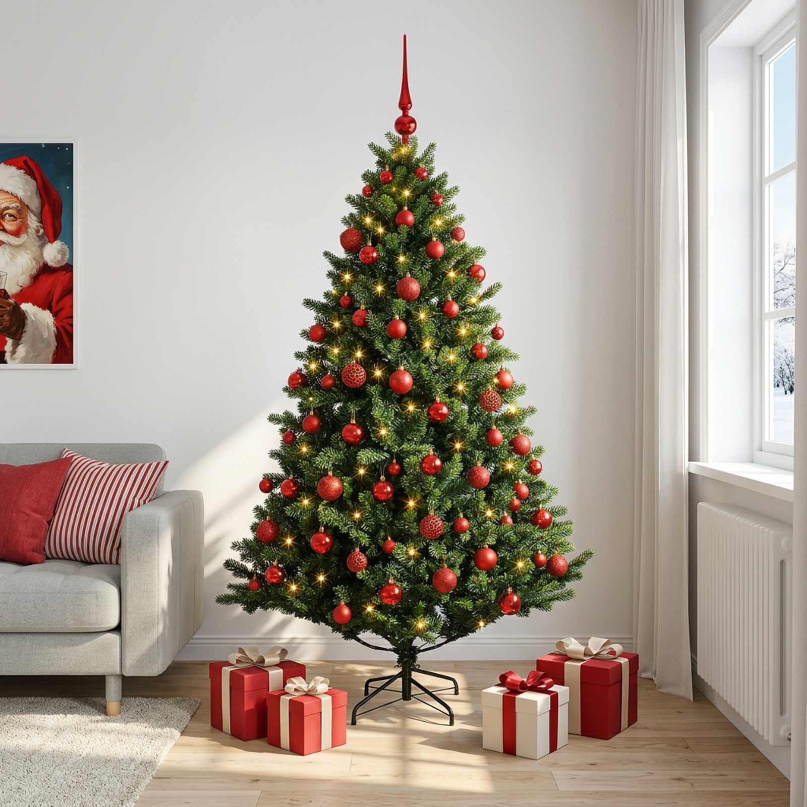 Umjetno božično drevo z okrasnimi kroglami 210 cm 300 LED