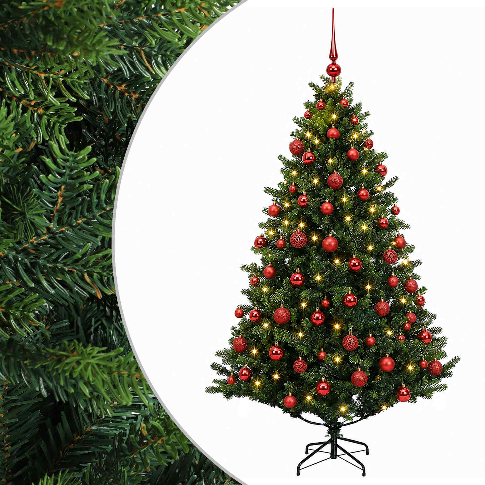 Umjetno božično drevo z okrasnimi kroglami 180 cm 300 LED