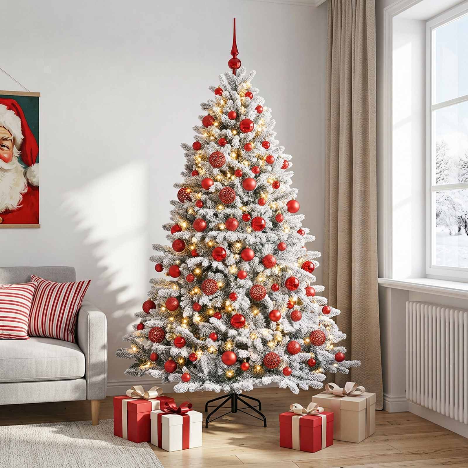 Umjetno božično drevo z okrasnimi kroglami 210 cm 300 LED