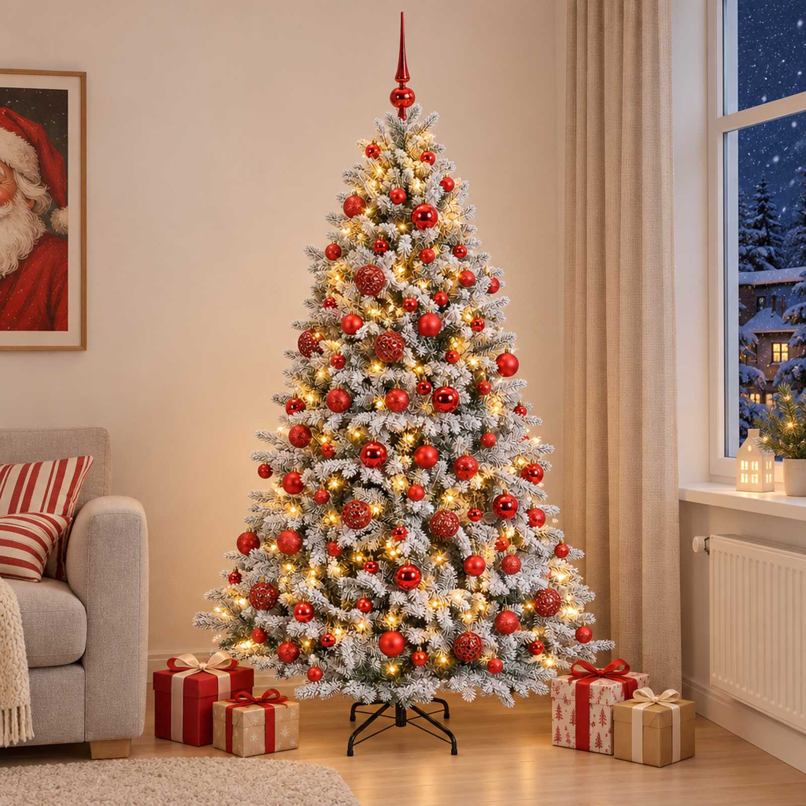 Umjetno božično drevo z okrasnimi kroglami 210 cm 300 LED