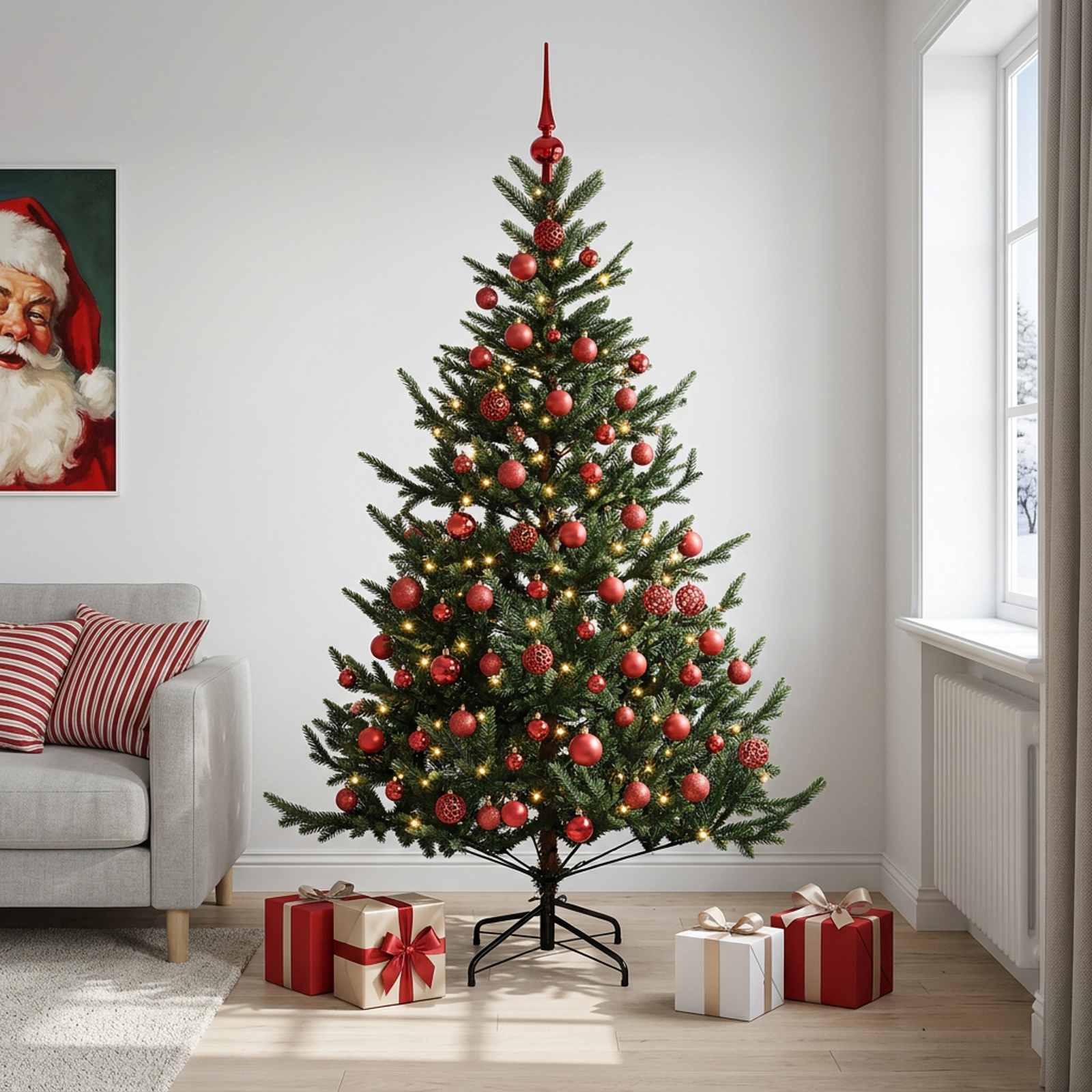 Umetna božična jelka z bučko 180 cm 300 LED Toplo bela