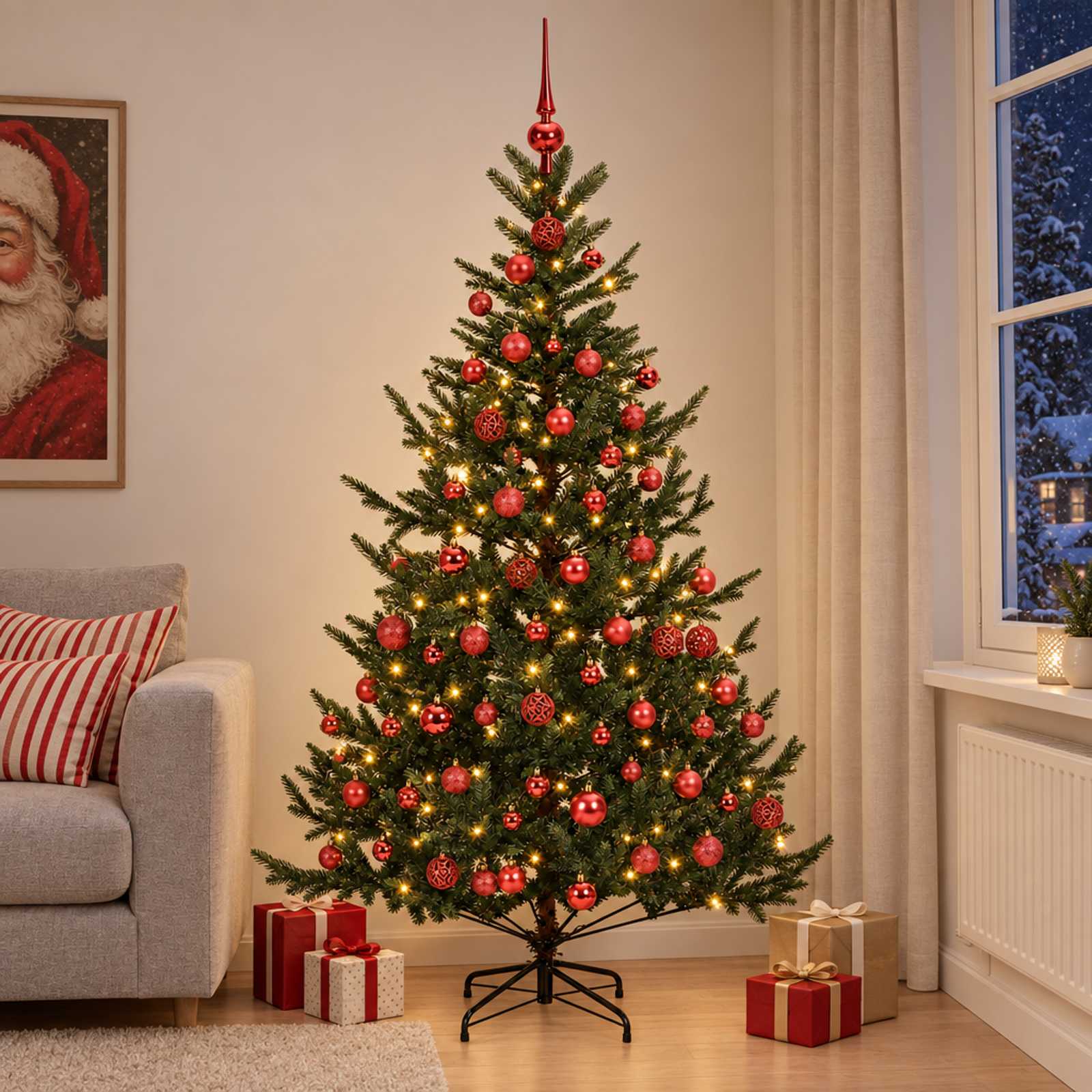Umetna božična jelka z bučko 180 cm 300 LED Toplo bela