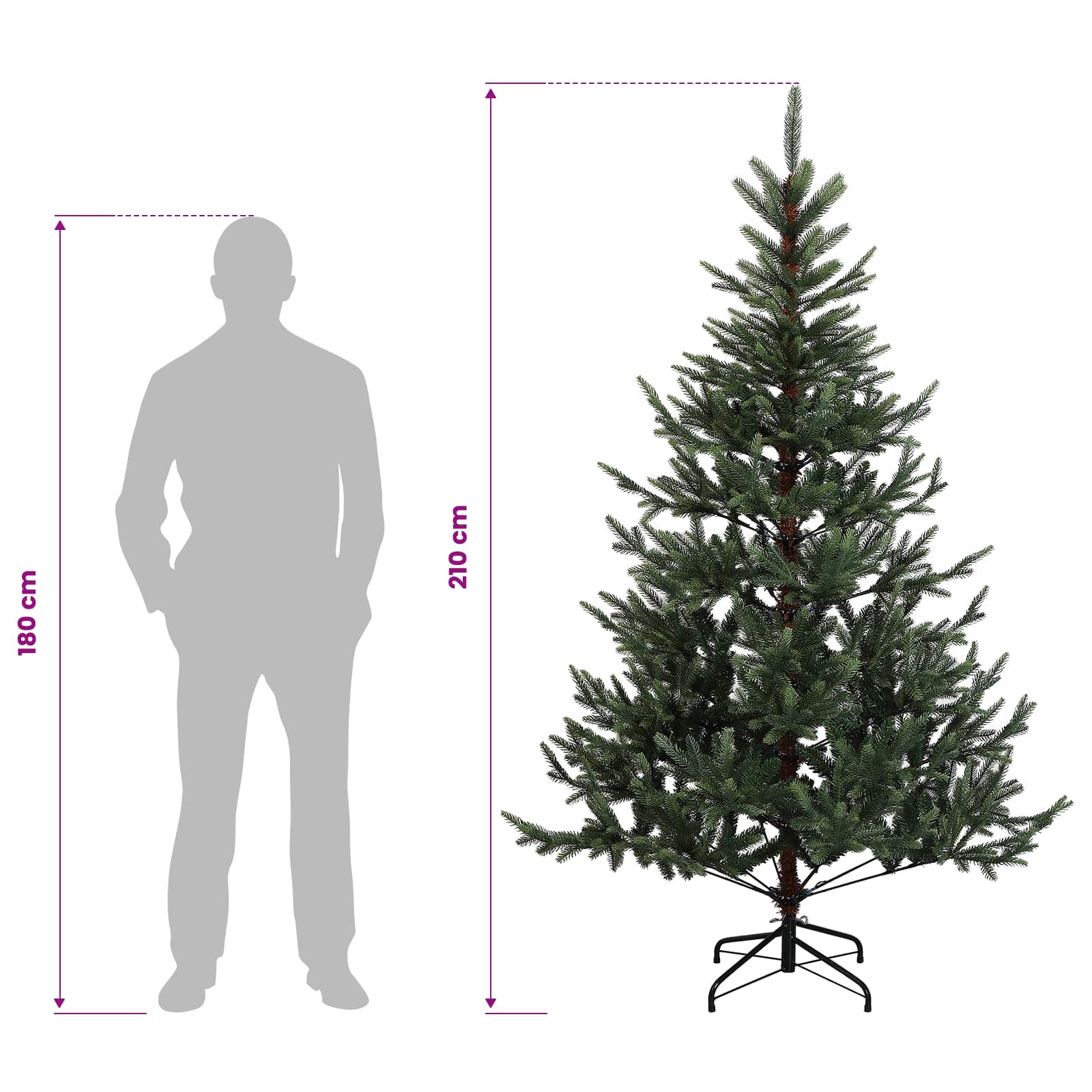 Umetna božična jelka z bučko 210 cm 300 LED Toplo bela