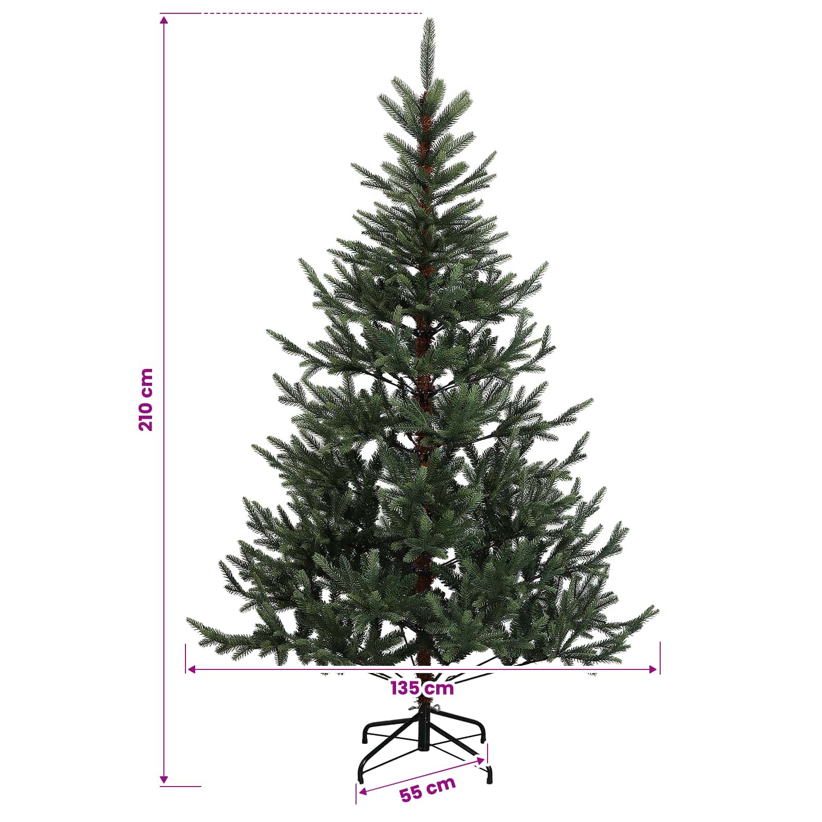 Umetna božična jelka z bučko 210 cm 300 LED Toplo bela