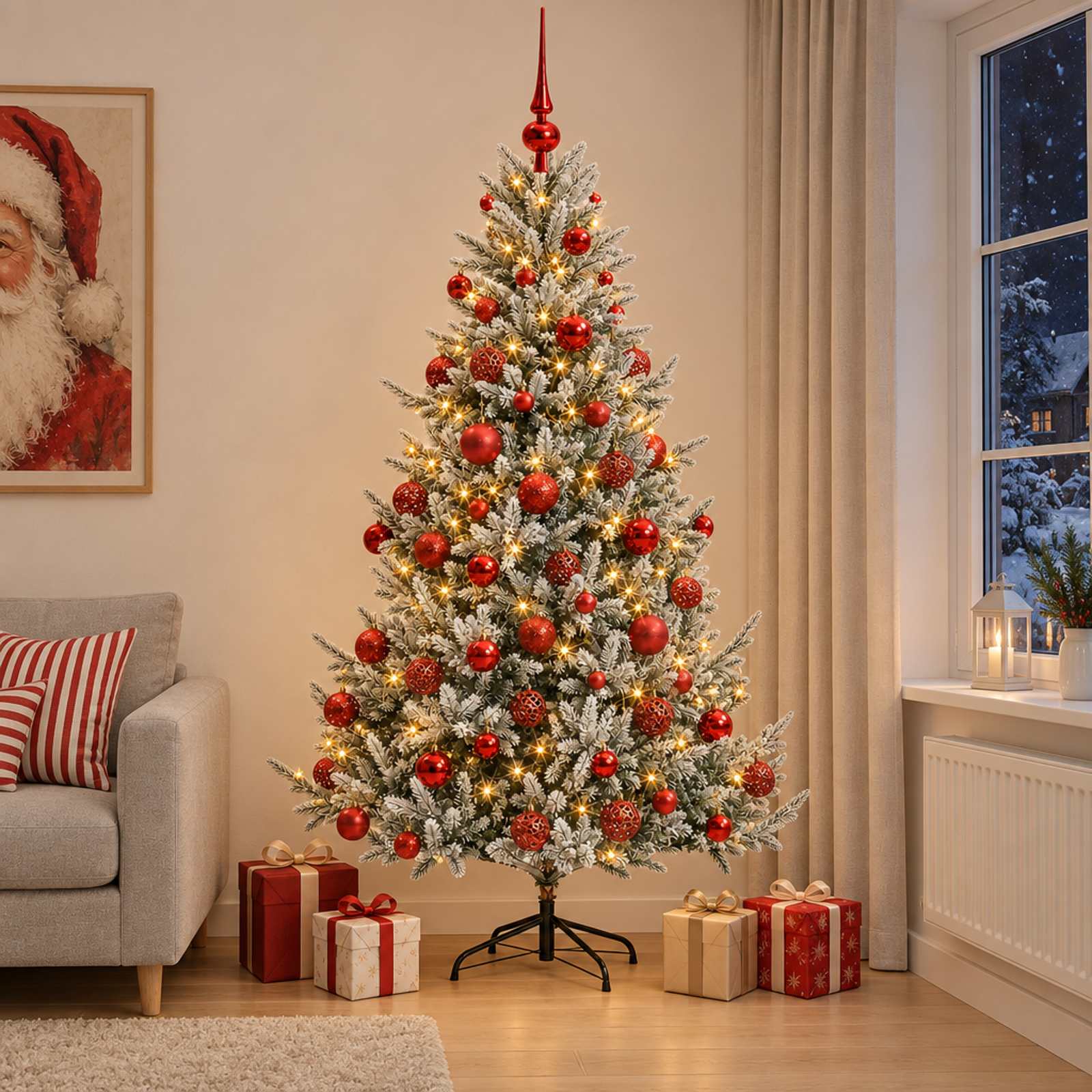 Umetna božična jelka z bučko 210 cm 300 LED Toplo bela
