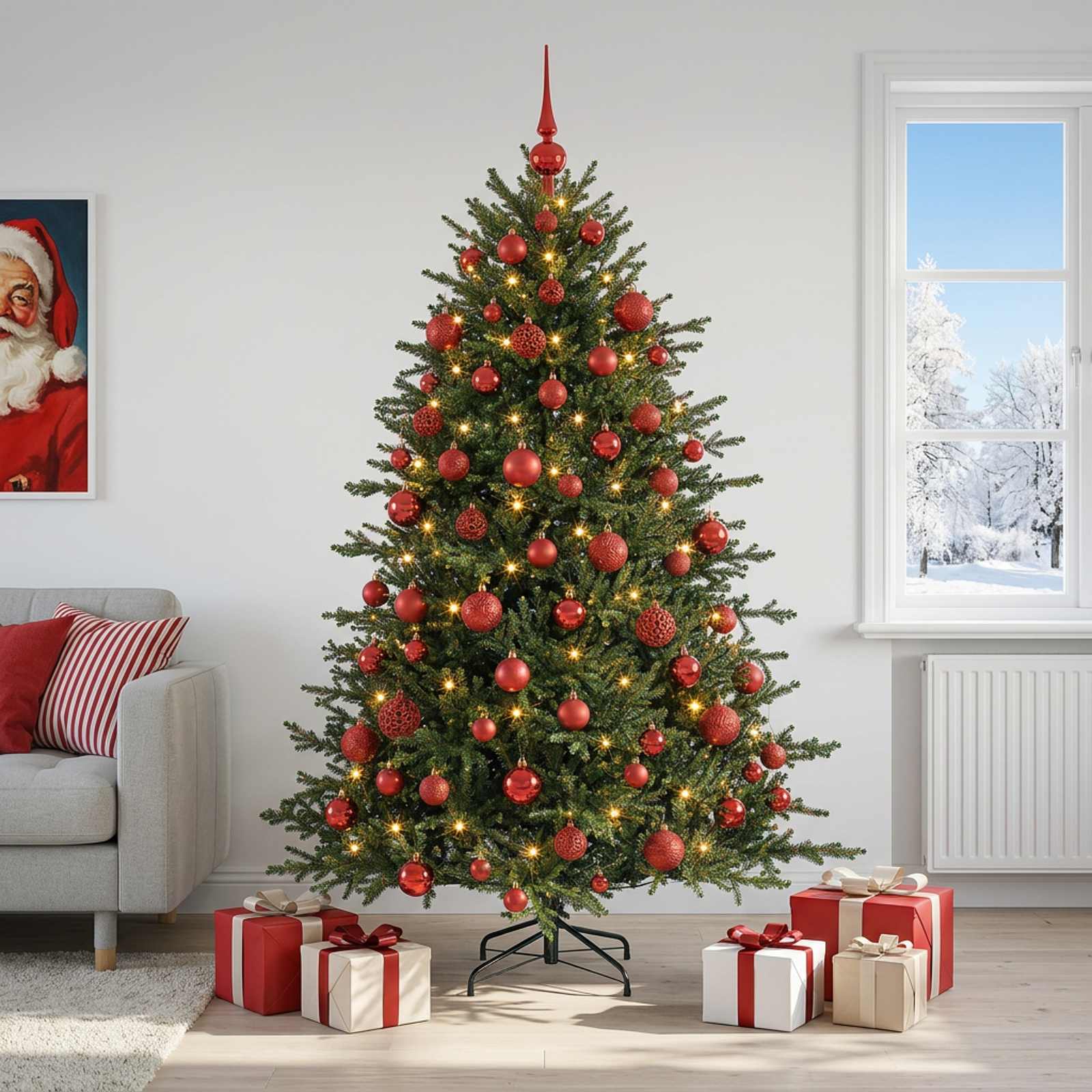 Umetna božična jelka z bučko 210 cm 300 LED Toplo bela