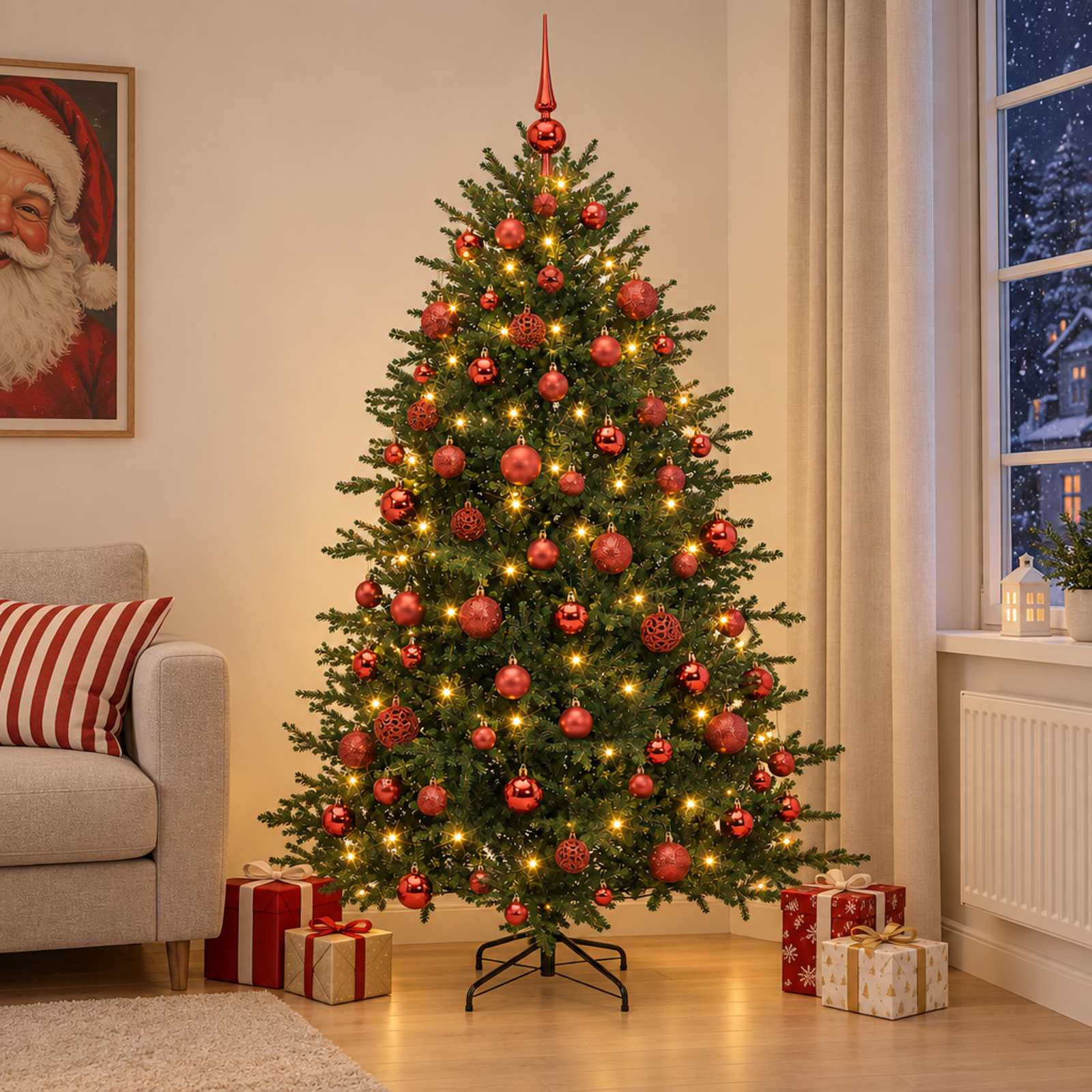 Umetna božična jelka z bučko 210 cm 300 LED Toplo bela