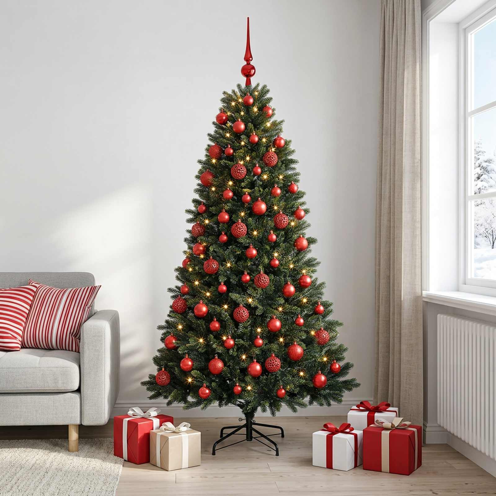 Umjetno božično drevo z okrasnimi kroglami 210 cm 300 LED